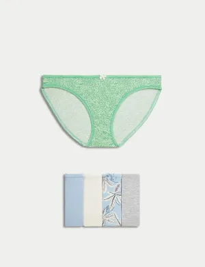 5pk Cotton Lycra™ Printed Bikini Knickers