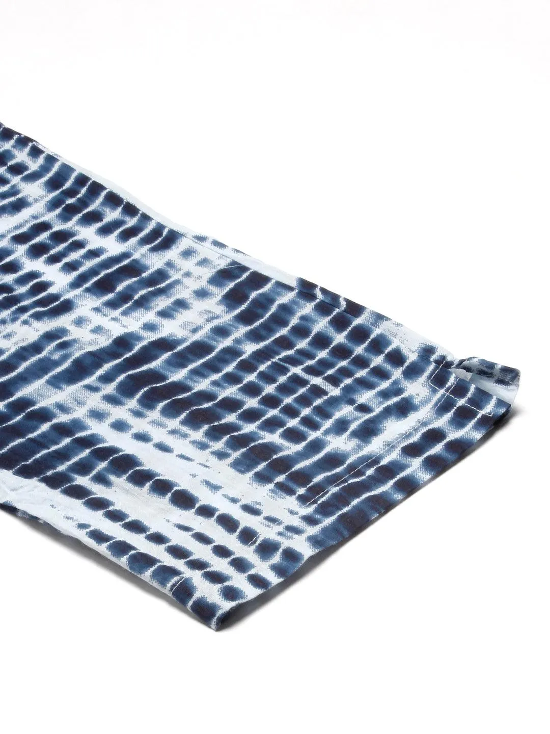 Abstract Tie-Dye Texture Printed Mirror & Resham Embroidered Kurta With Pants - Navy Blue