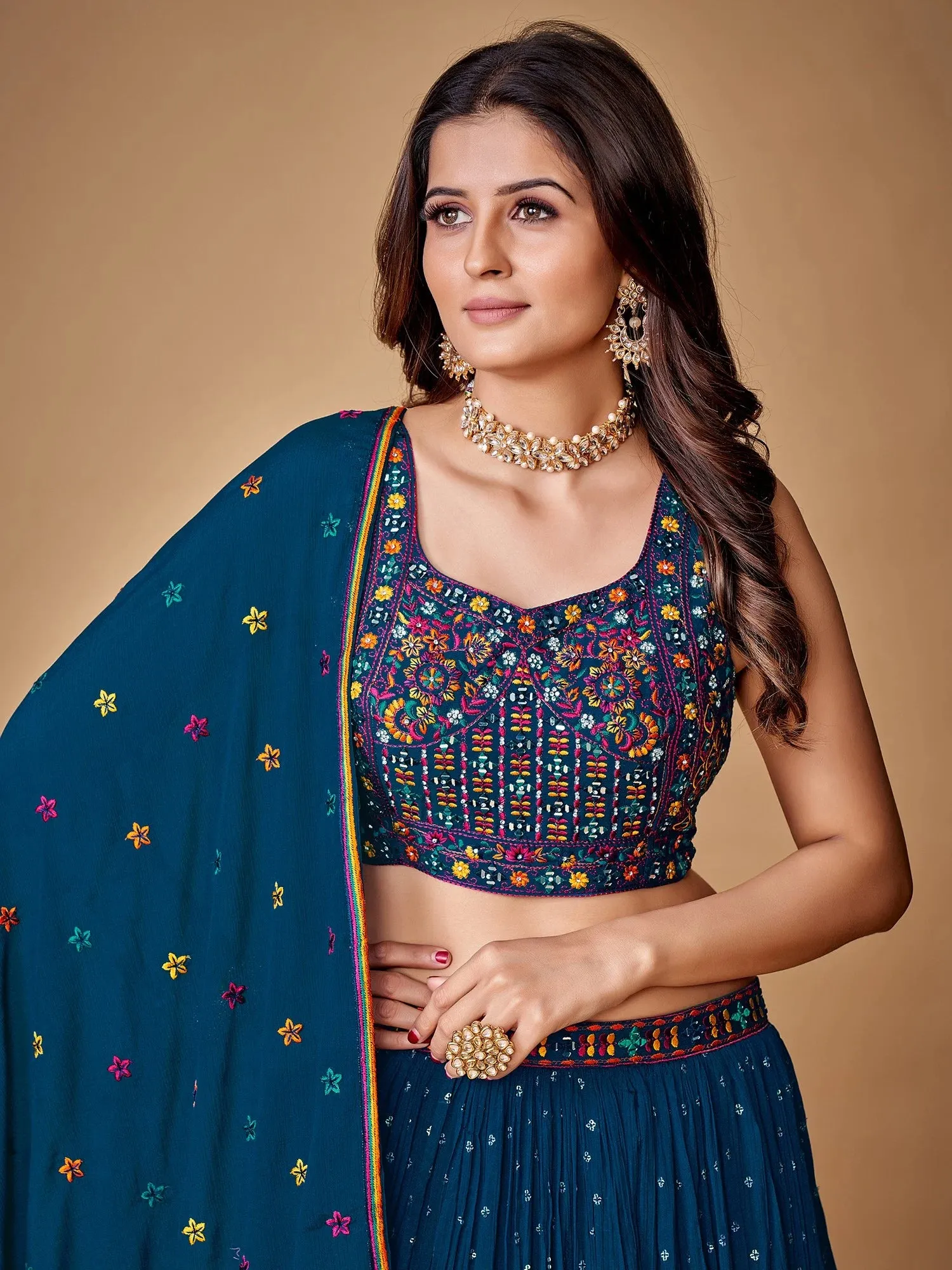 Beautiful Blue Color Fancy Silk With Embroidery Sequins Work Charming Lehenga Choli |Engagement Wear