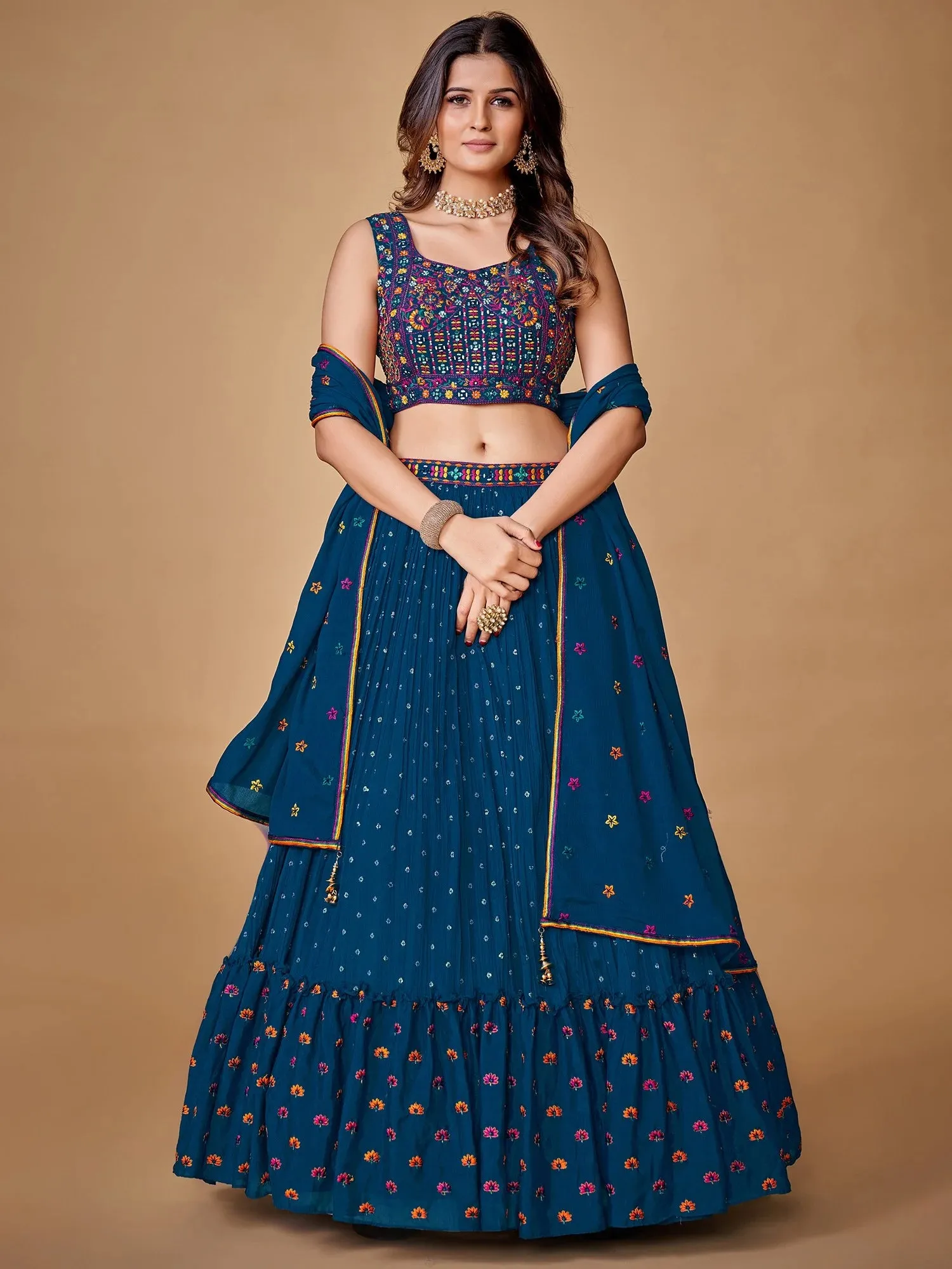 Beautiful Blue Color Fancy Silk With Embroidery Sequins Work Charming Lehenga Choli |Engagement Wear