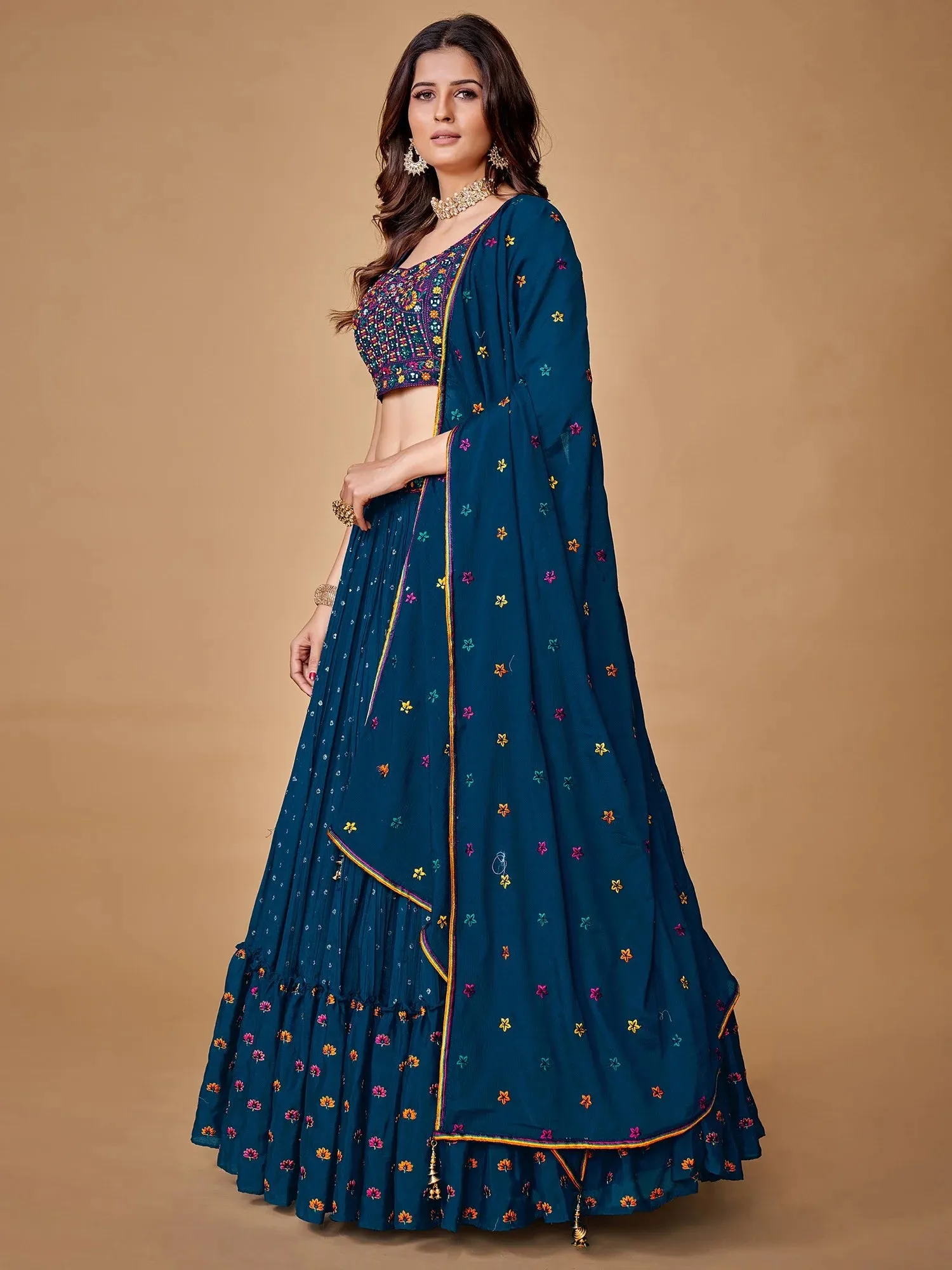 Beautiful Blue Color Fancy Silk With Embroidery Sequins Work Charming Lehenga Choli |Engagement Wear