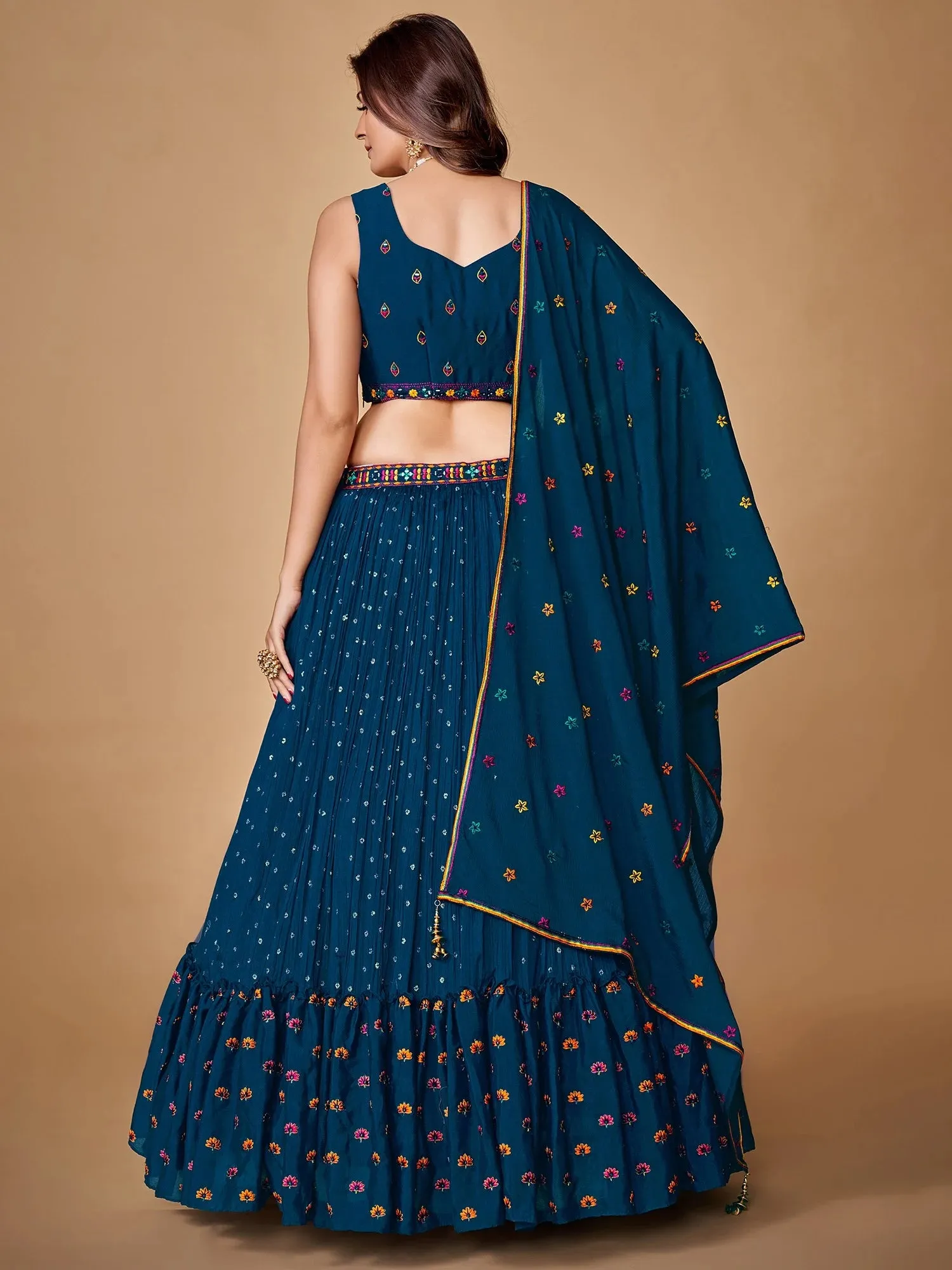 Beautiful Blue Color Fancy Silk With Embroidery Sequins Work Charming Lehenga Choli |Engagement Wear