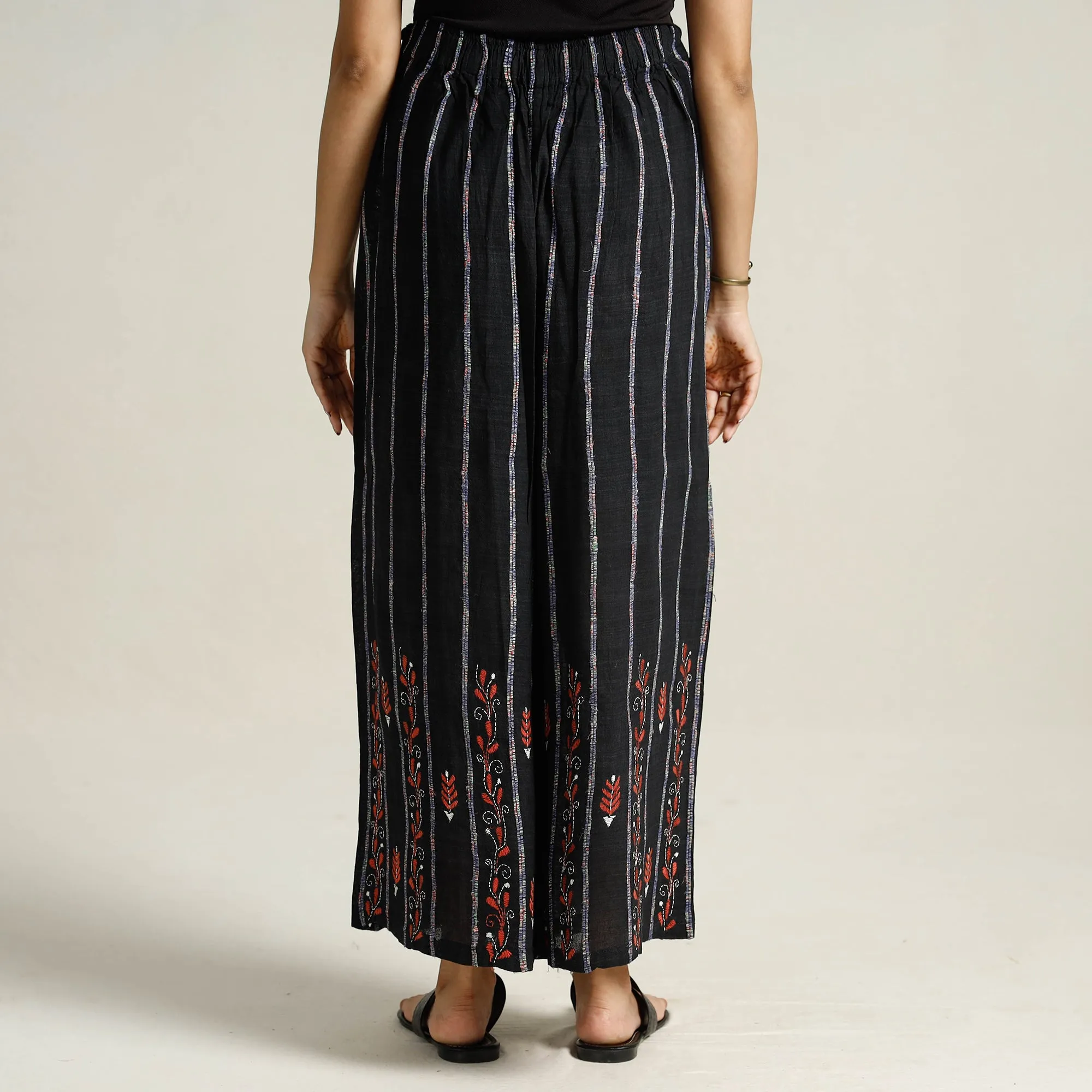 Black - Bengal Khesh Weaving Kantha Embroidery Cotton Palazzo 22