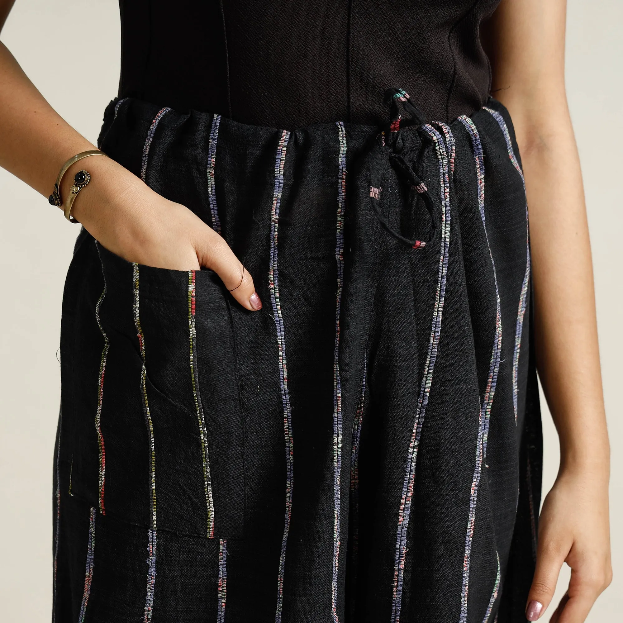 Black - Bengal Khesh Weaving Kantha Embroidery Cotton Palazzo 22