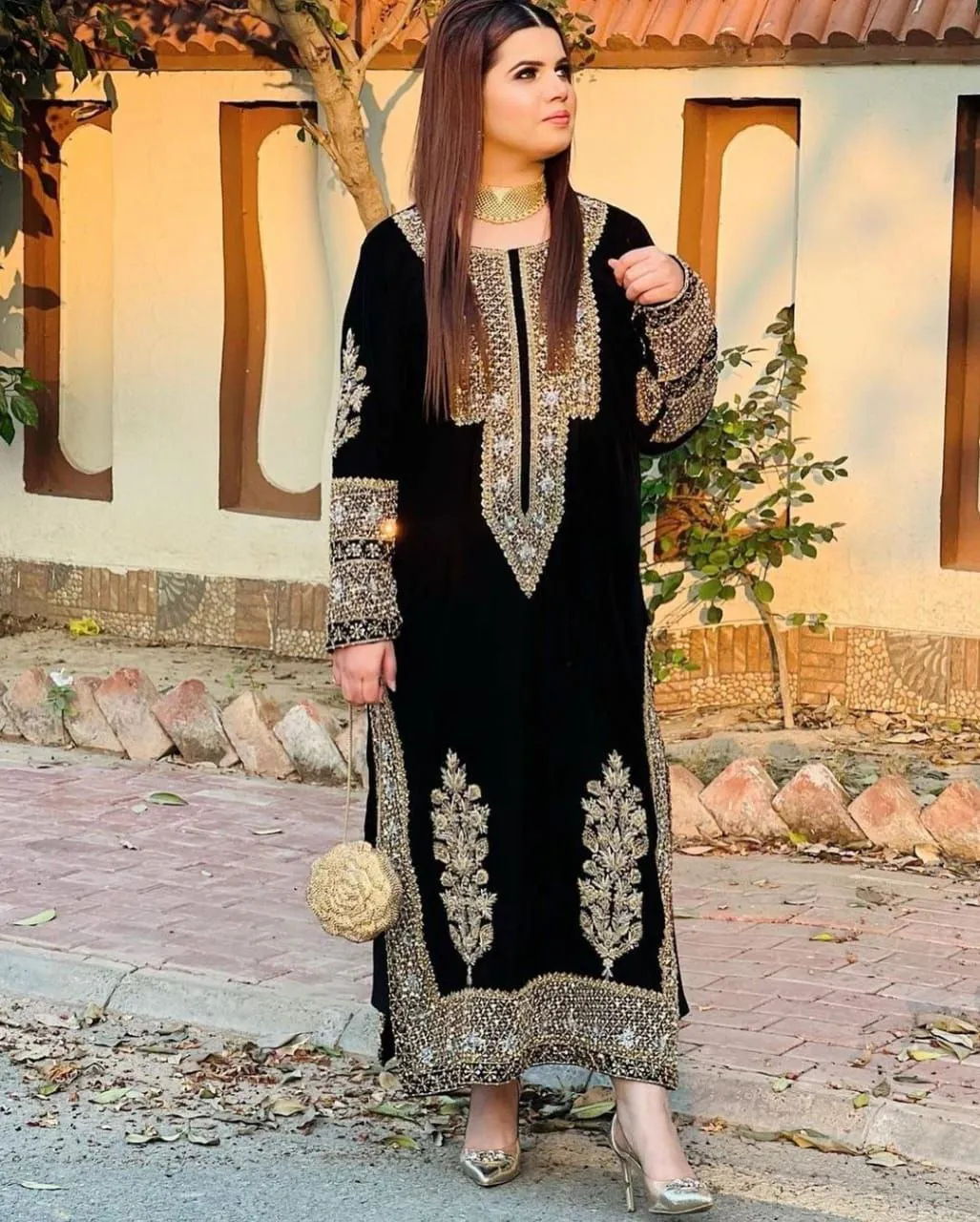 Black Salwar Suit in Velvet with Embroidery and Sequence Work