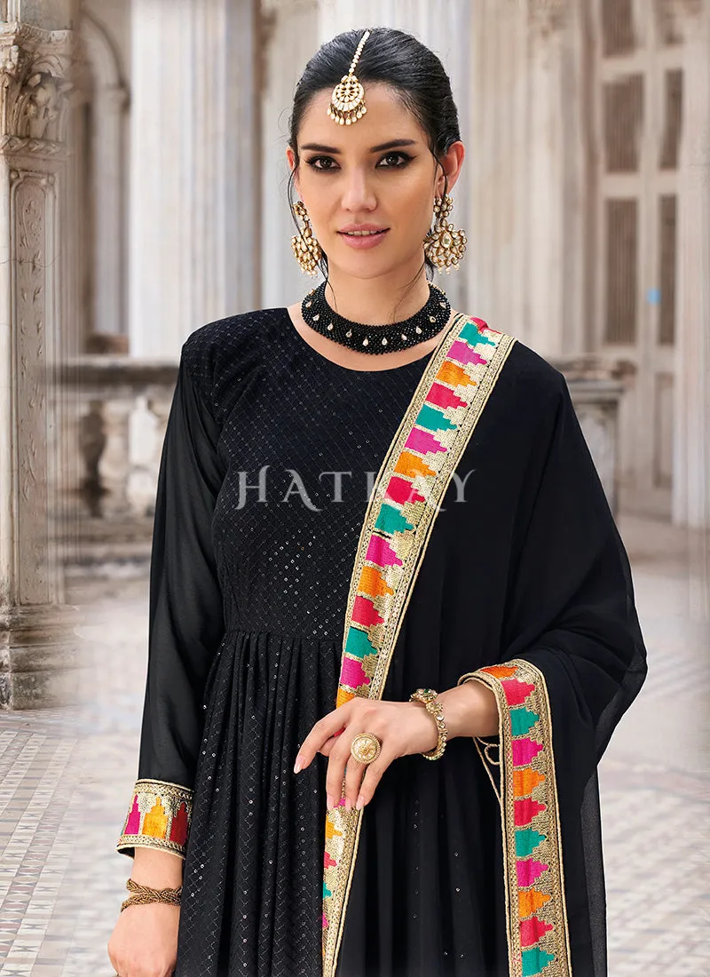 Black Sequence And Multi Embroidered Anarkali Suit