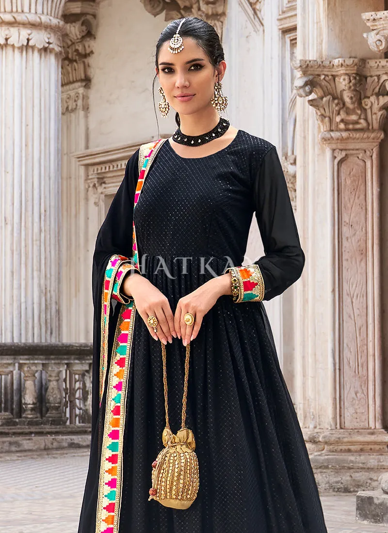 Black Sequence And Multi Embroidered Anarkali Suit