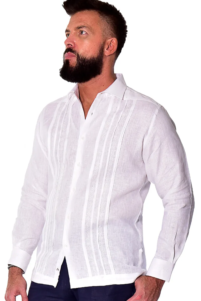 Bohio Mens 100% Linen Fancy Guayabera Style Shirt for Men - Embroidered and Pin-Tucked in (3) Colors MLFG2026
