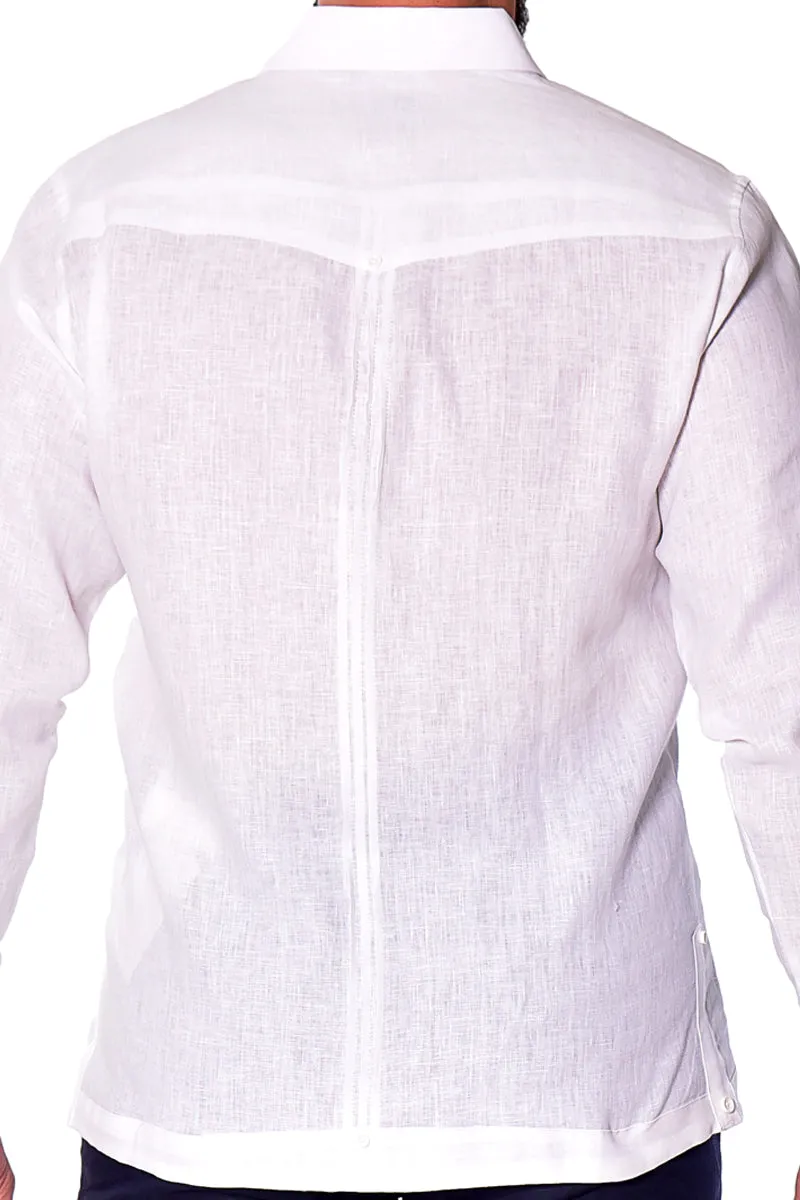 Bohio Mens 100% Linen Fancy Guayabera Style Shirt for Men - Embroidered and Pin-Tucked in (3) Colors MLFG2026
