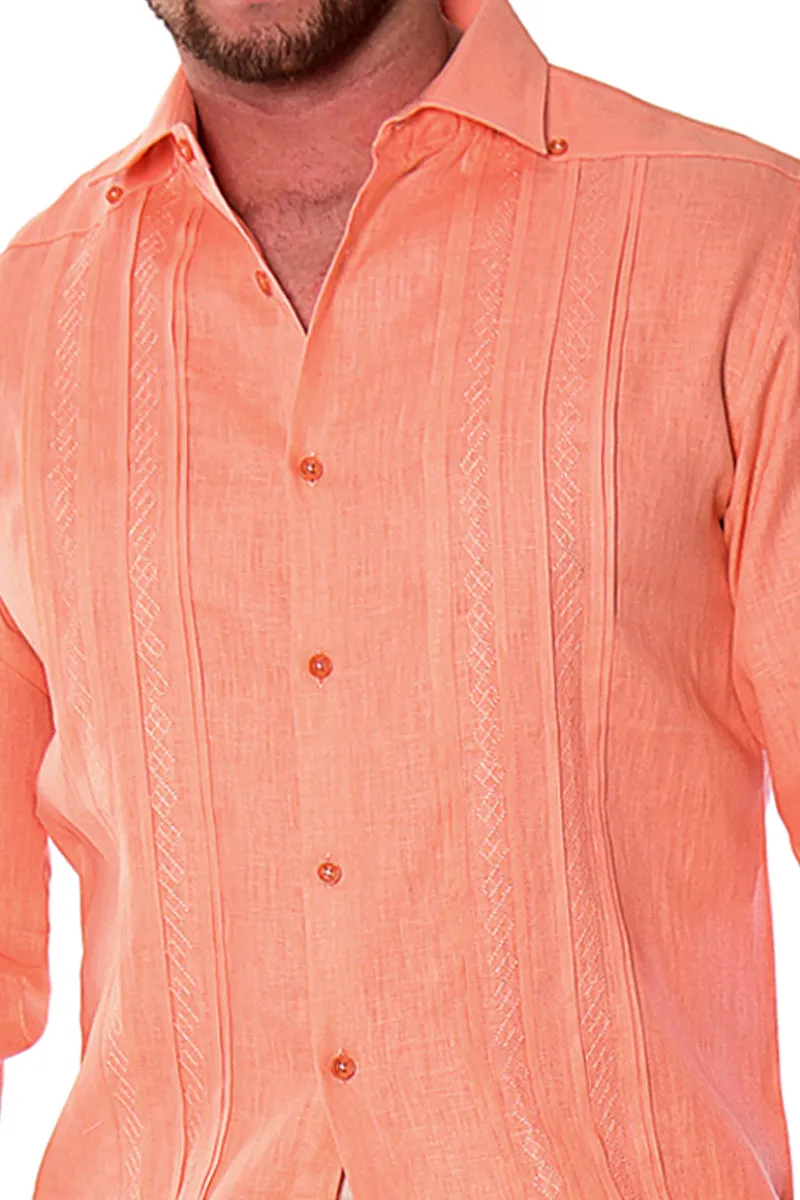 Bohio Mens 100% Linen Fancy Guayabera Style Shirt for Men - Embroidered and Pin-Tucked in (3) Colors MLFG2026