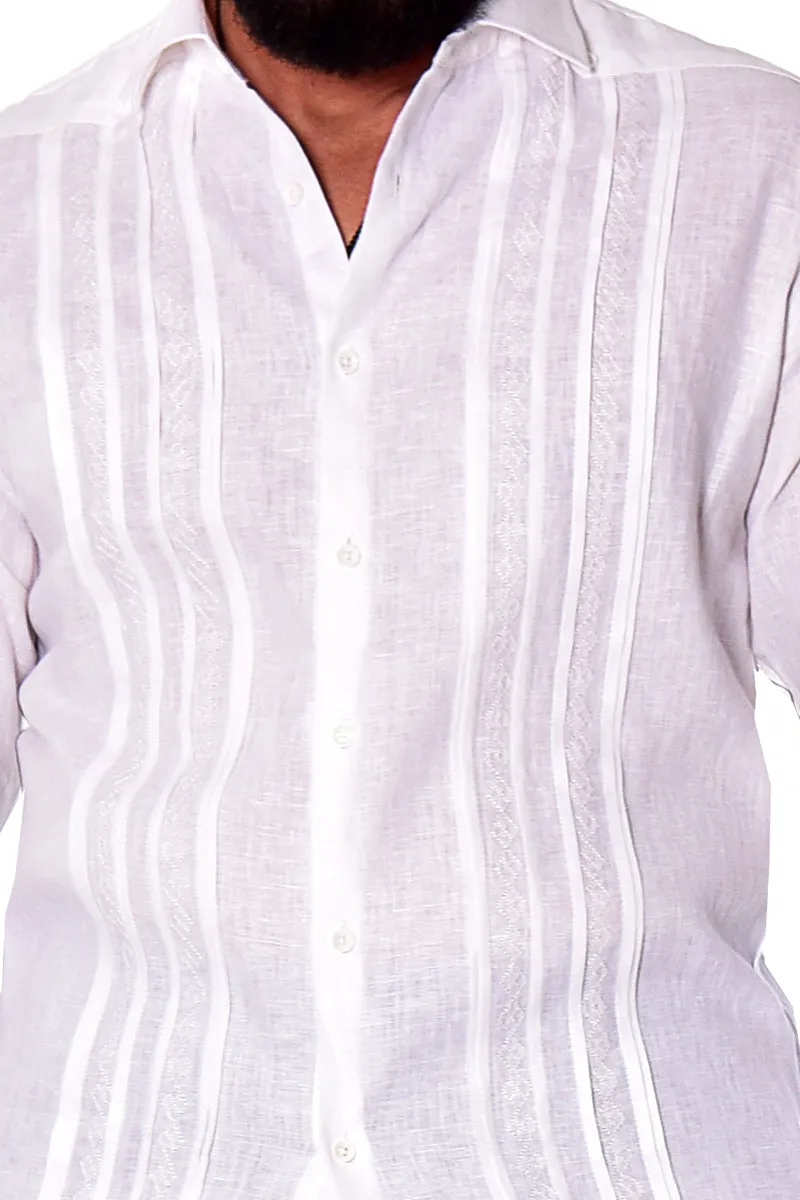 Bohio Mens 100% Linen Fancy Guayabera Style Shirt for Men - Embroidered and Pin-Tucked in (3) Colors MLFG2026