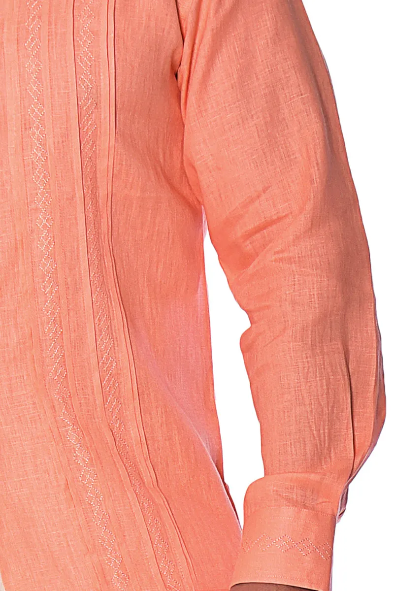 Bohio Mens 100% Linen Fancy Guayabera Style Shirt for Men - Embroidered and Pin-Tucked in (3) Colors MLFG2026