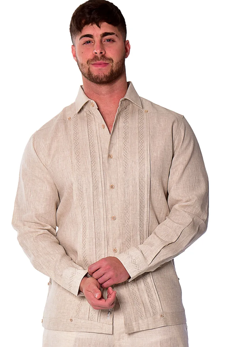 Bohio Mens 100% Linen Fancy Guayabera Style Shirt for Men - Embroidered and Pin-Tucked in (3) Colors MLFG2026