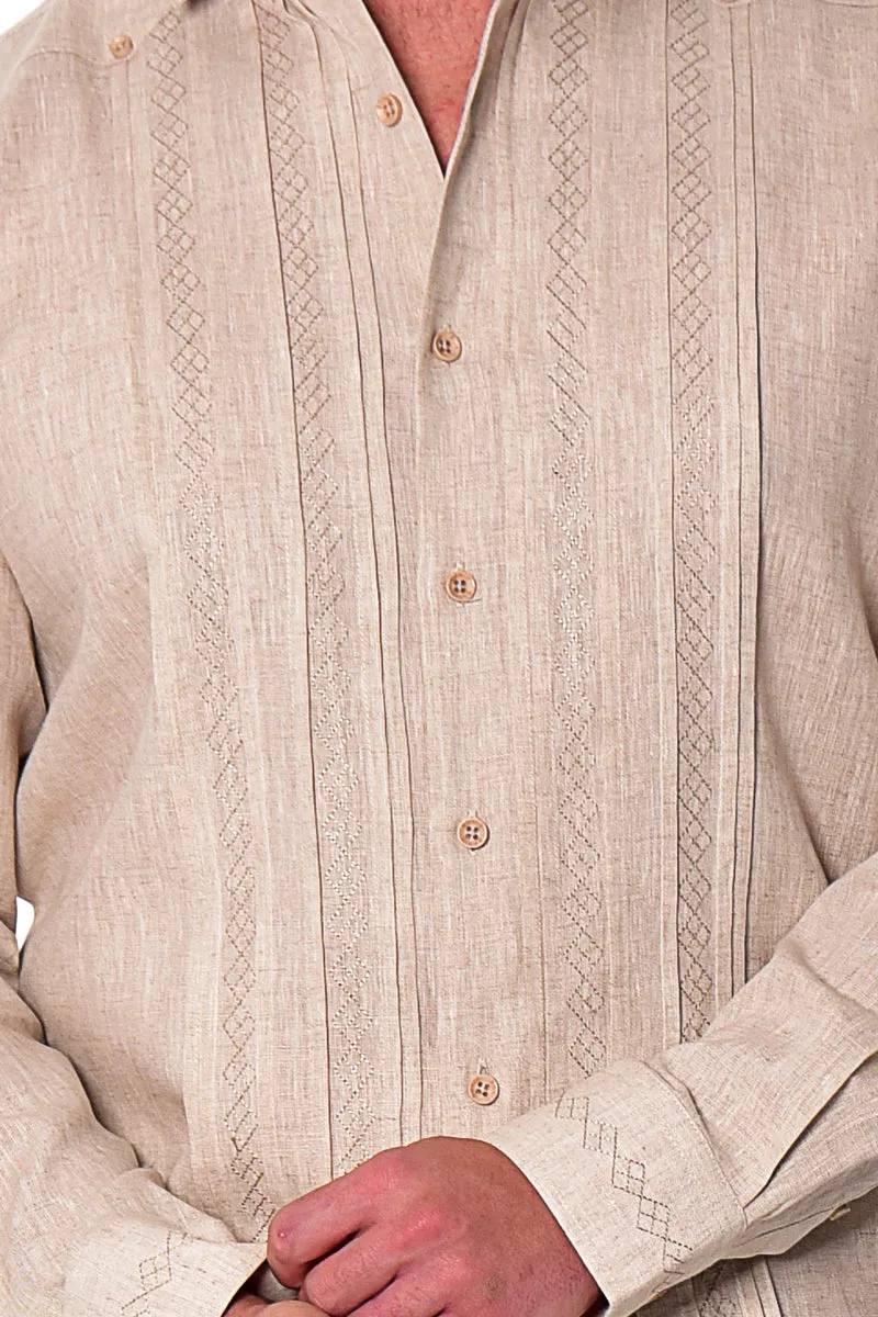 Bohio Mens 100% Linen Fancy Guayabera Style Shirt for Men - Embroidered and Pin-Tucked in (3) Colors MLFG2026