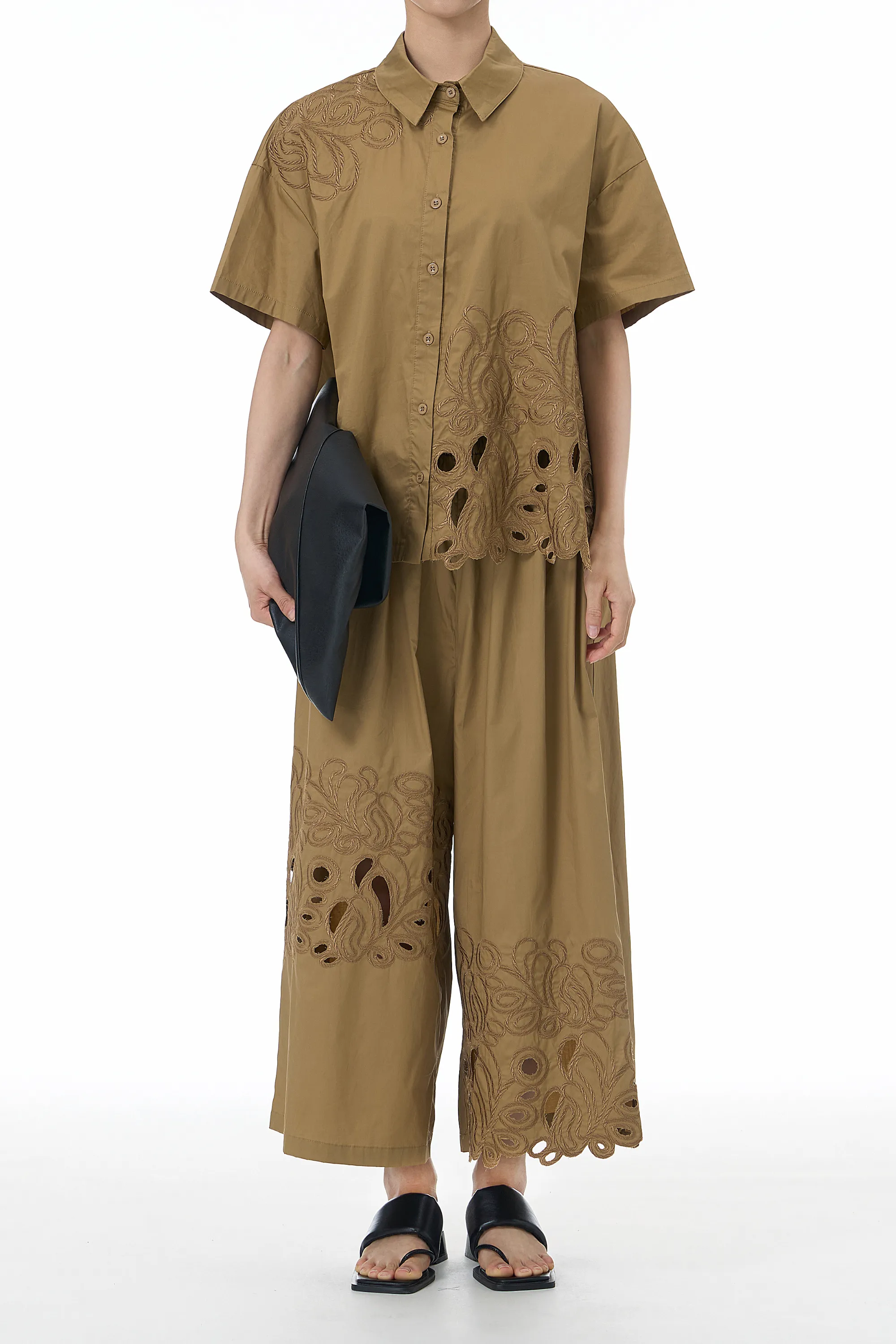 Brown Cut Work Cotton Coord Set