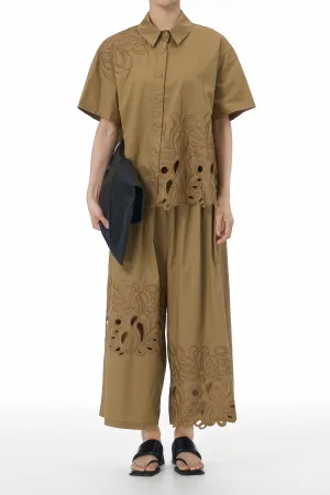 Brown Cut Work Cotton Coord Set