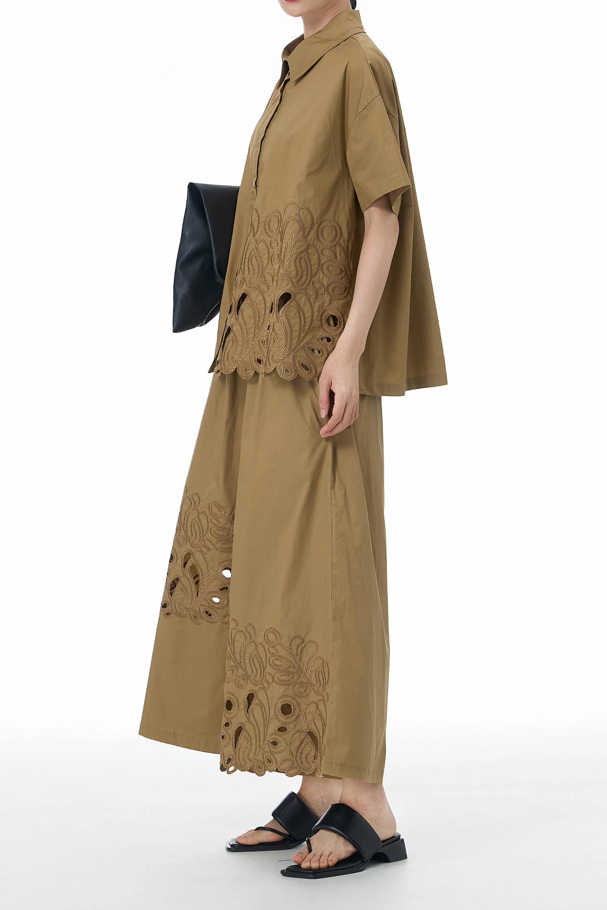 Brown Cut Work Cotton Coord Set