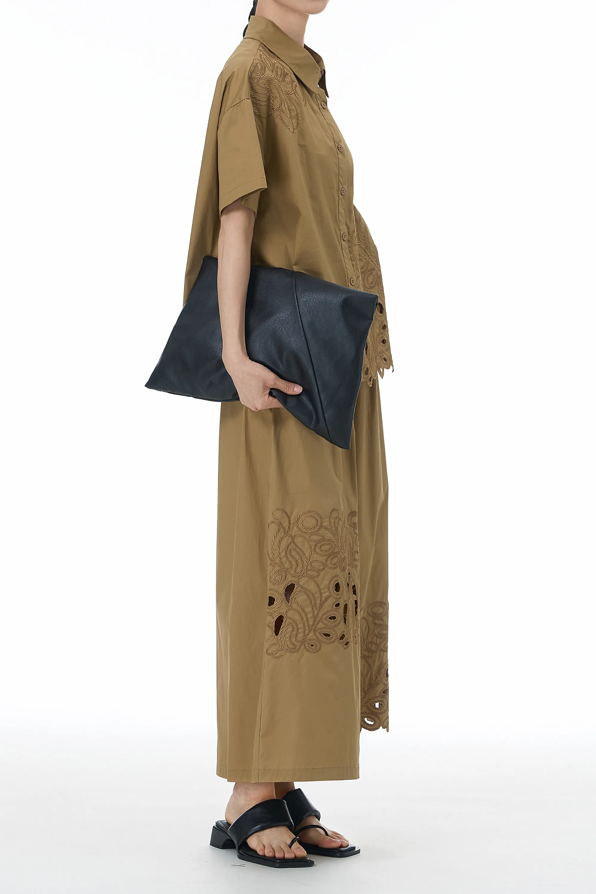 Brown Cut Work Cotton Coord Set