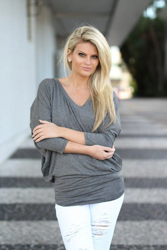 Charcoal V-Neck Dolman Top