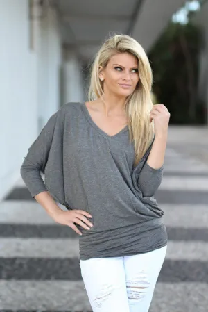 Charcoal V-Neck Dolman Top