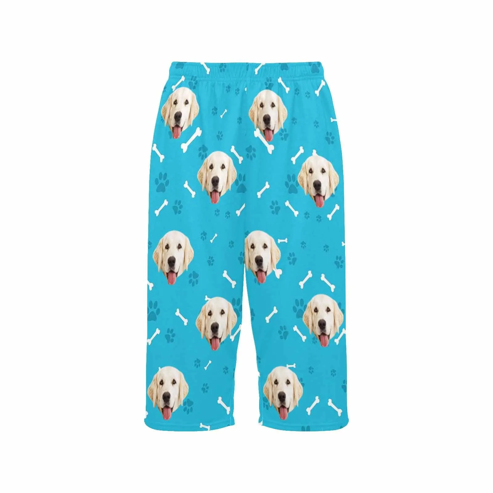 Custom Dog Face Blue Cropped Pajama Pants For Women Girlfriend Fashion Gift Personalized Cute