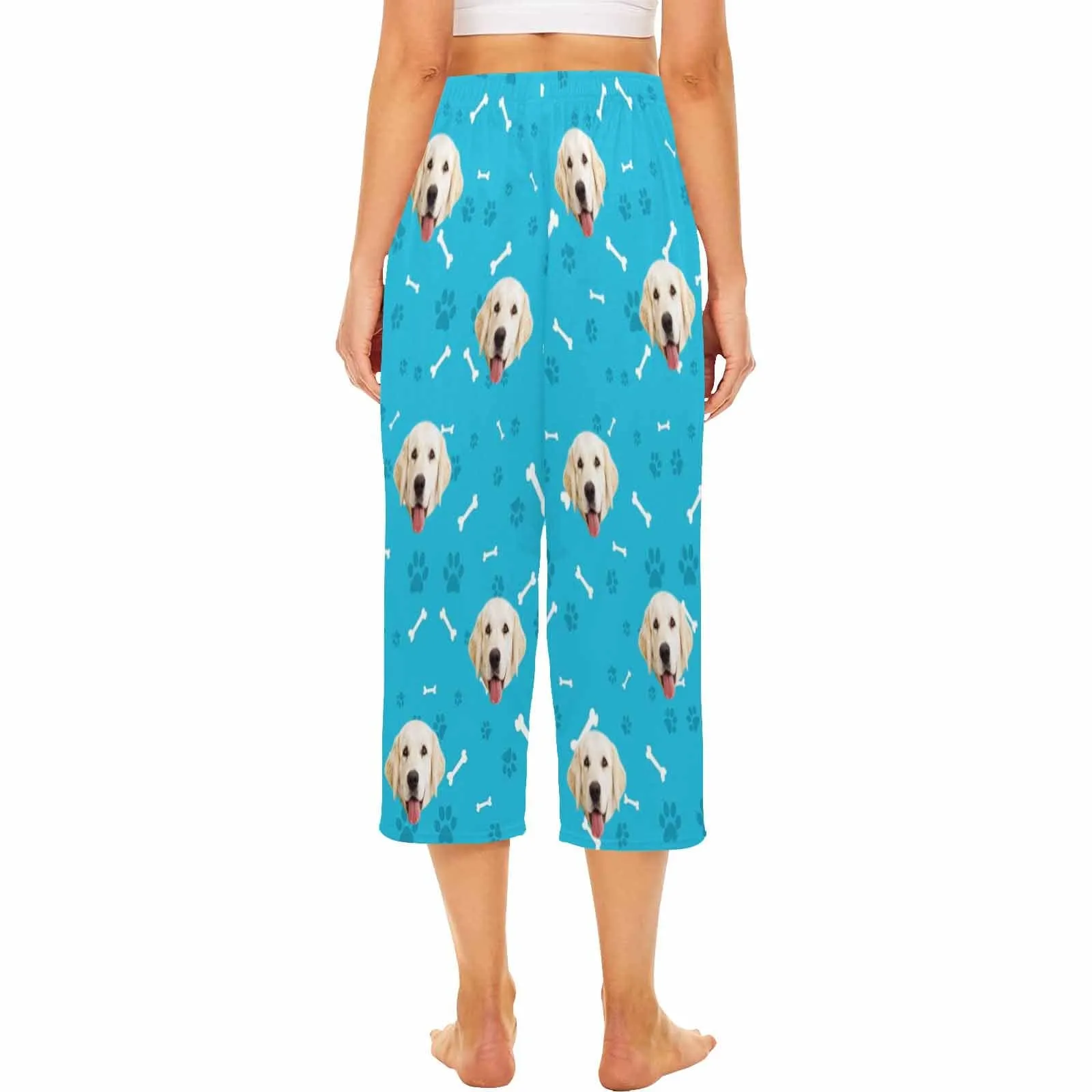 Custom Dog Face Blue Cropped Pajama Pants For Women Girlfriend Fashion Gift Personalized Cute