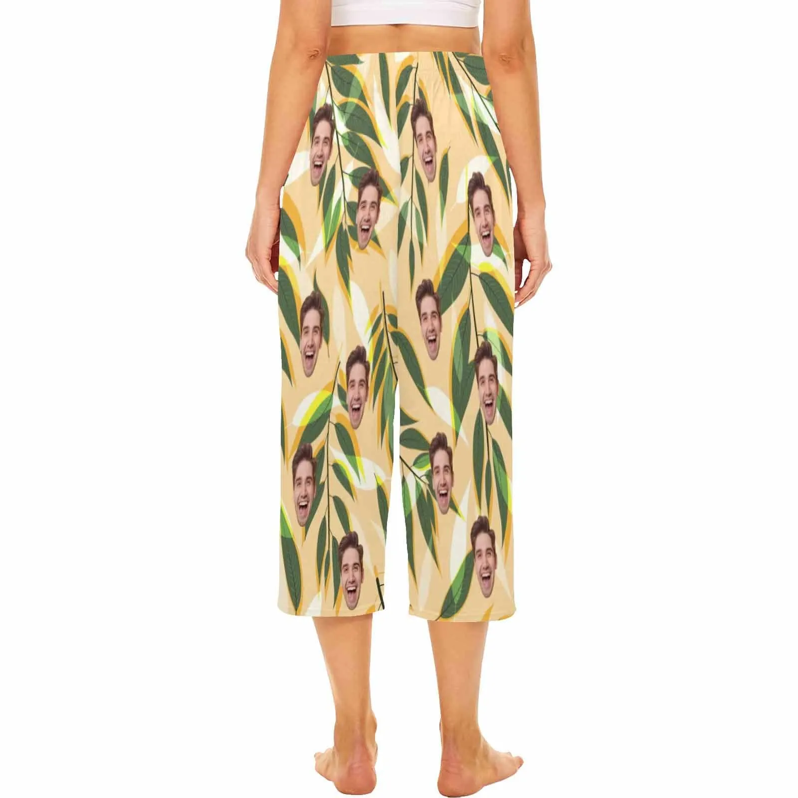 Custom Face Leaf Tree Cropped Pajama Pants For Women Girlfriend Gift Fashion