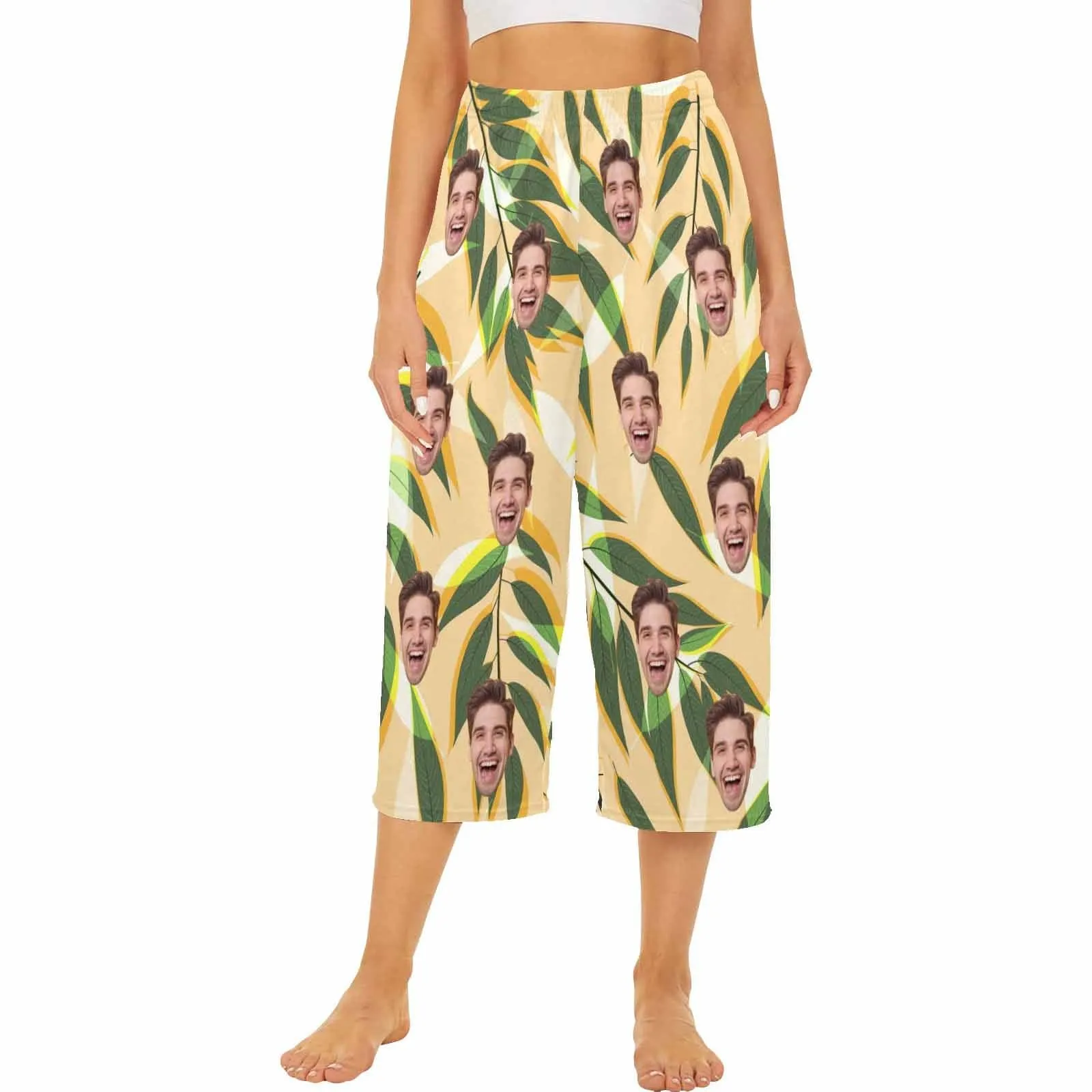 Custom Face Leaf Tree Cropped Pajama Pants For Women Girlfriend Gift Fashion