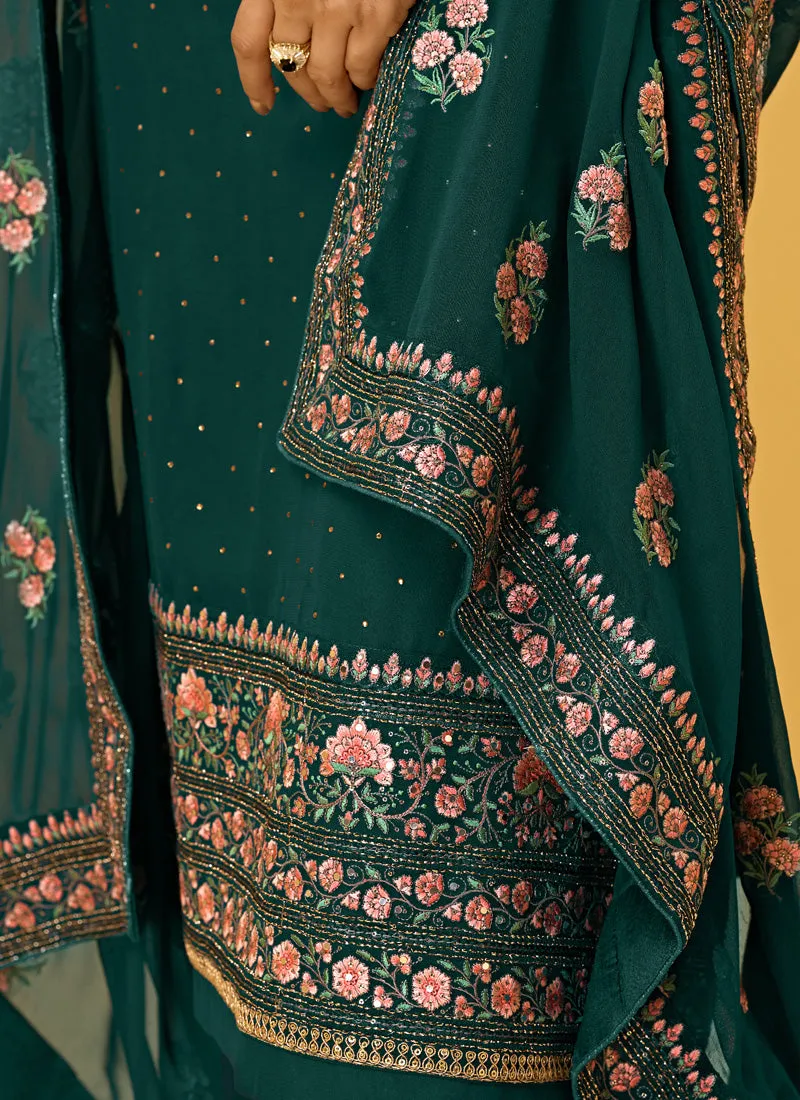 Dark Green Embroidered Designer Pant Style Suit