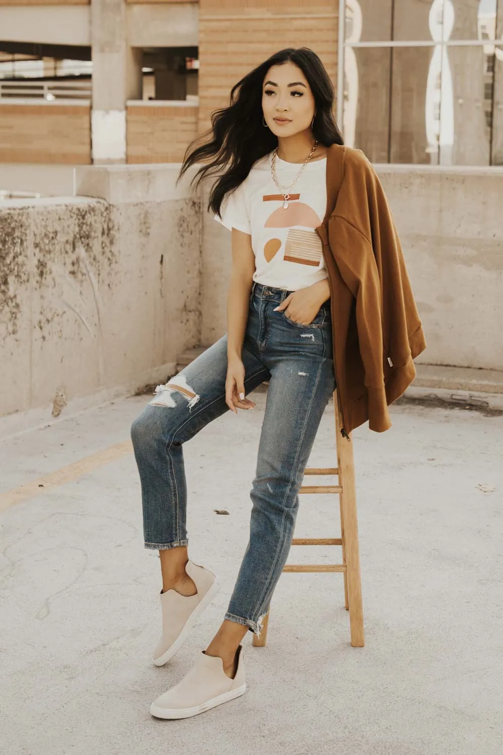 Dark Wash Distressed Mom Jeans