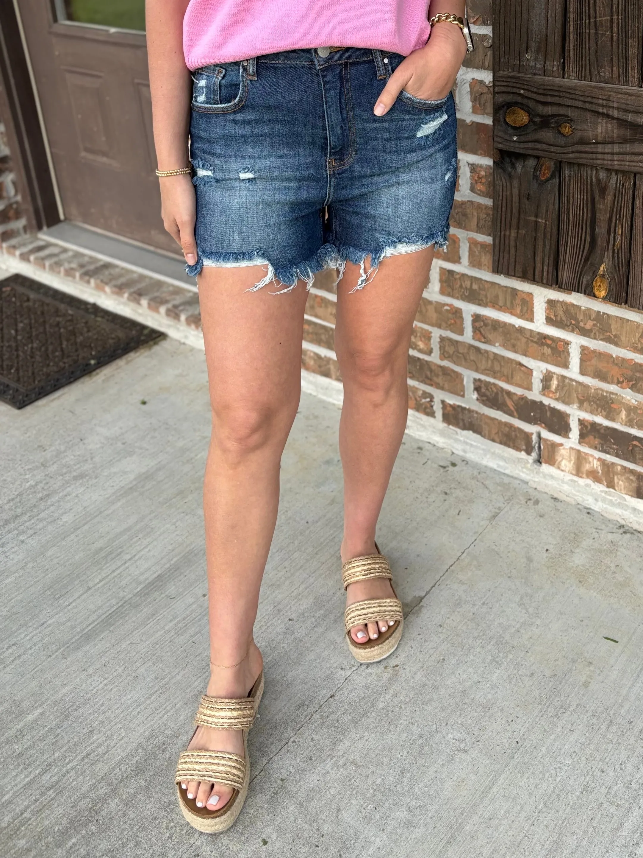Delia Dark Wash Denim Shorts - Risen