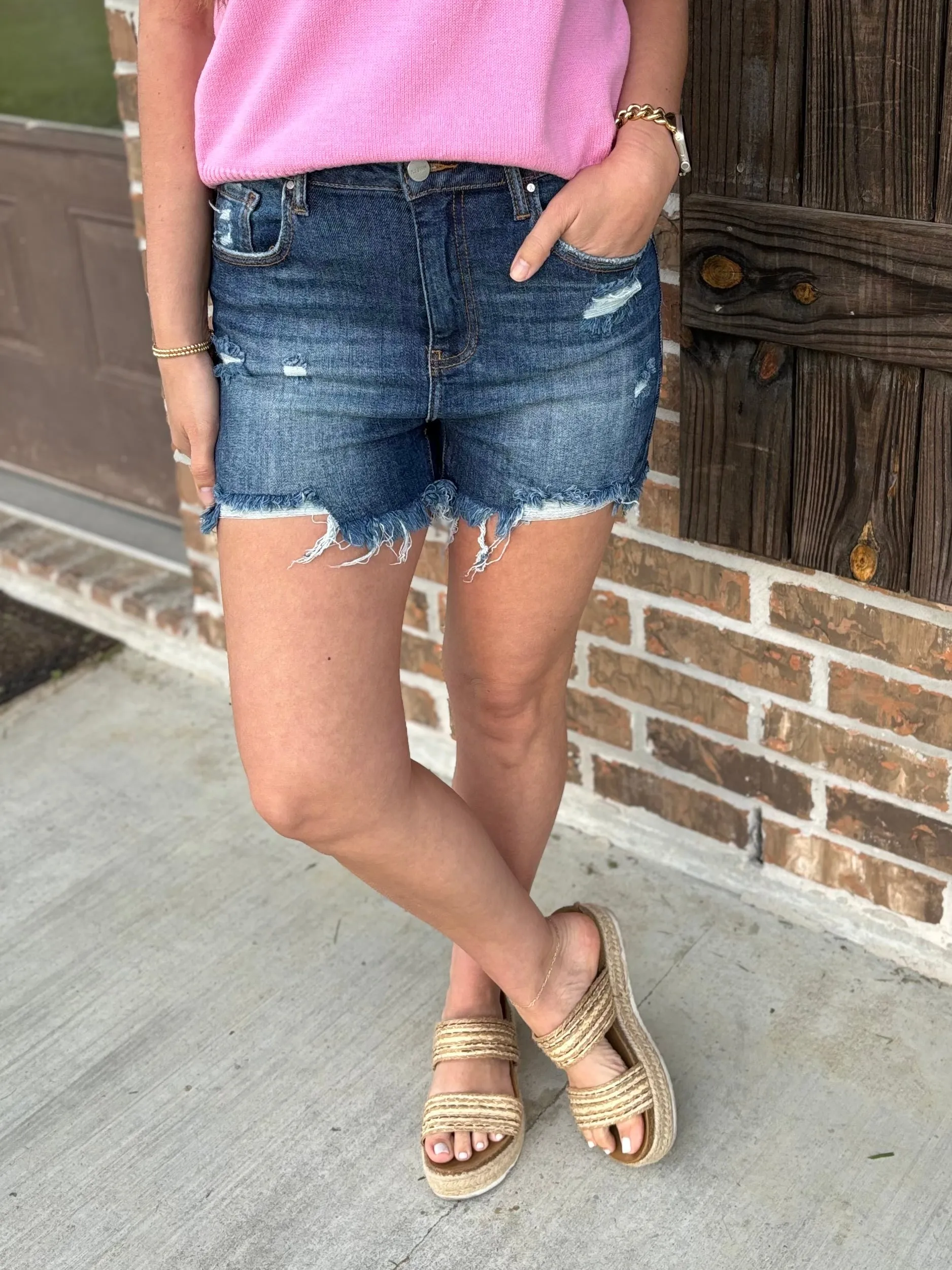 Delia Dark Wash Denim Shorts - Risen