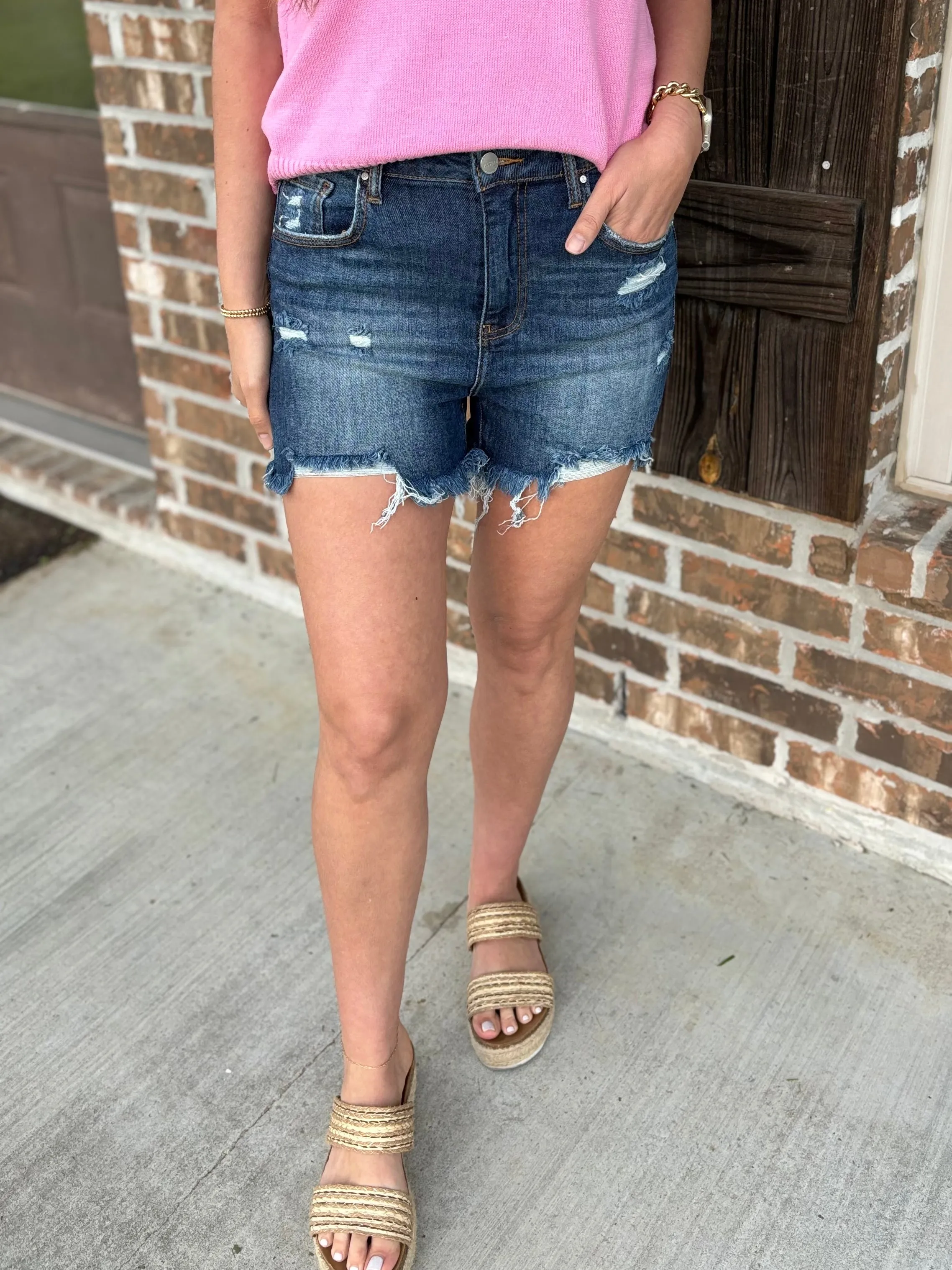 Delia Dark Wash Denim Shorts - Risen