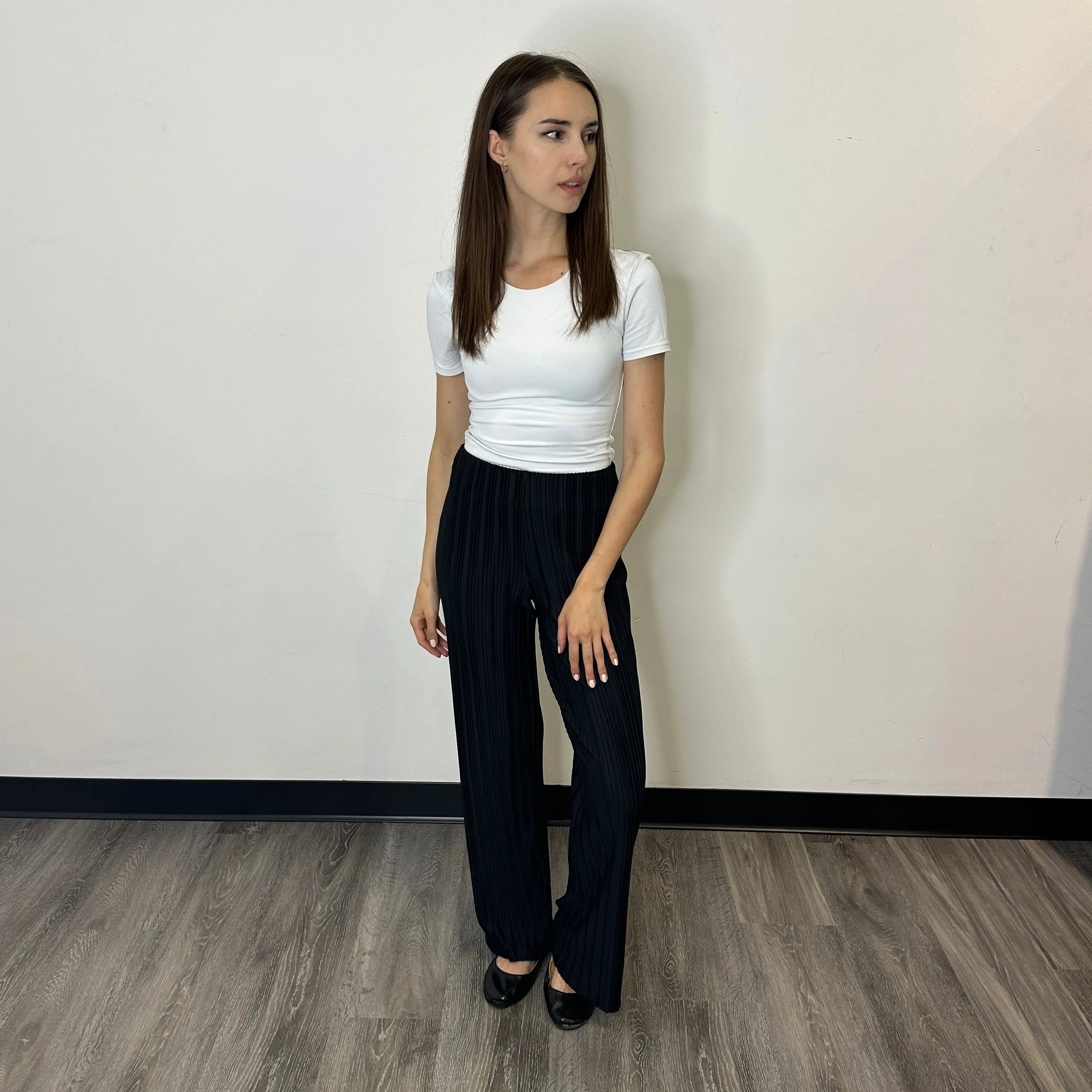 Dex Black Tape Pull On Pleated Pants