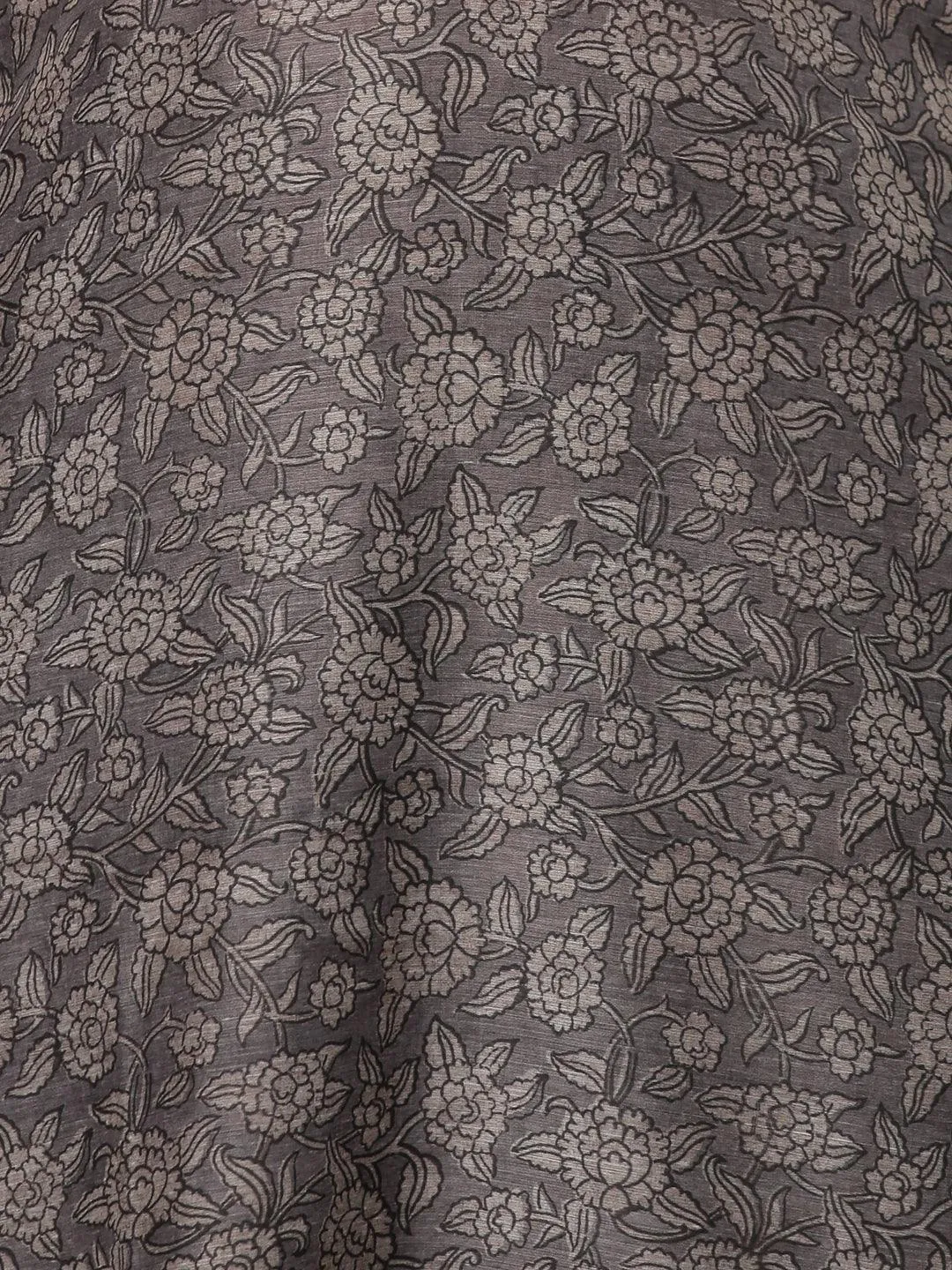 Ethnic Printed & Hand Embroidered Kurta with Pants & Dupatta - Mouse Gray