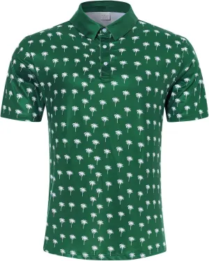 Fanient Men Golf Polo Shirts Short Sleeve 3D Printed Dry Fit Moisture Wicking 4-Way Stretch Summer Athletic Polo Shirts