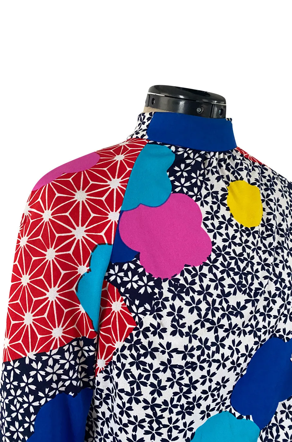 Fantastic 1970s Hanae Mori Bright Floral Print Jersey Pant & Top Set w Signed Belt