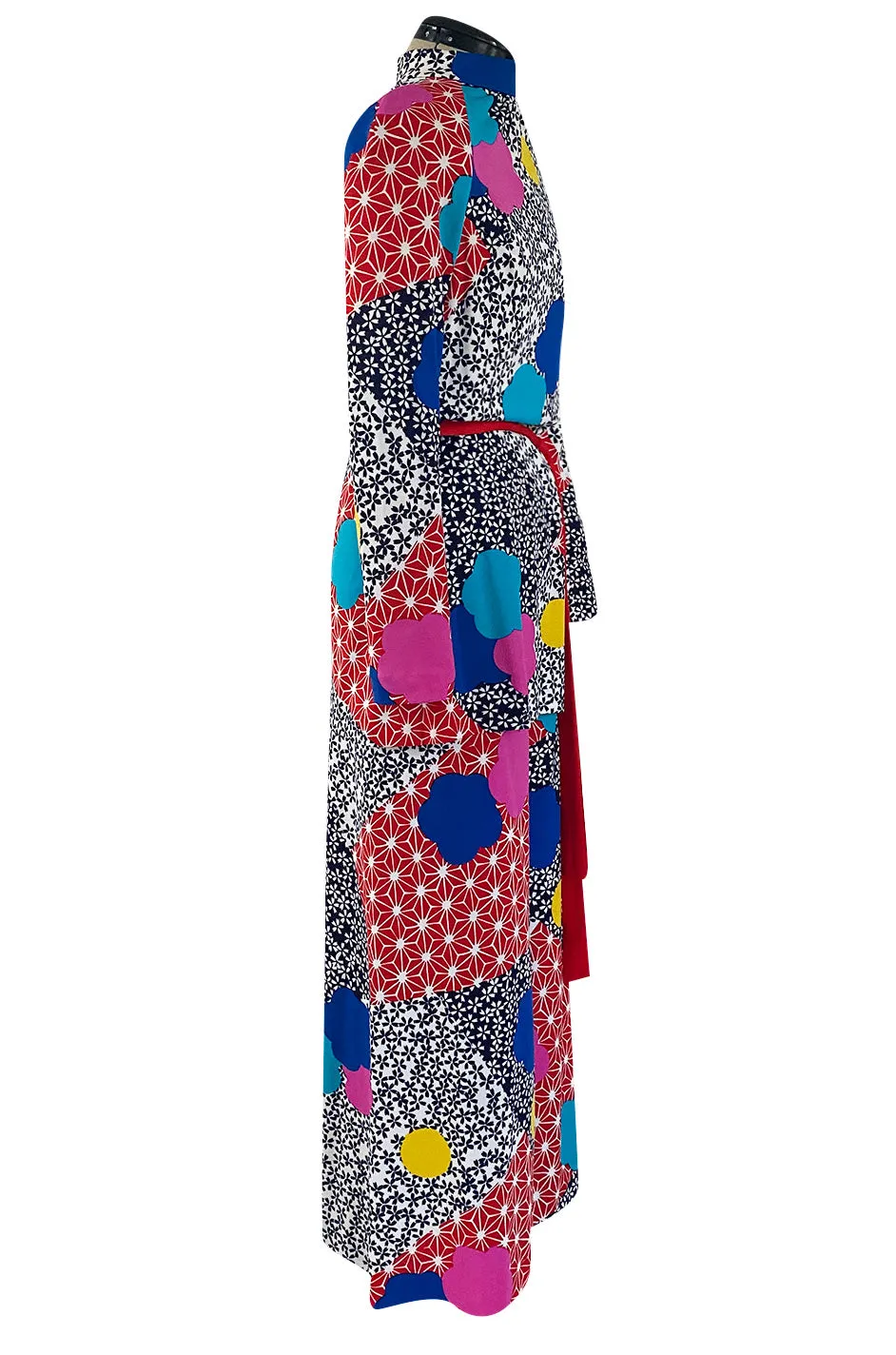 Fantastic 1970s Hanae Mori Bright Floral Print Jersey Pant & Top Set w Signed Belt