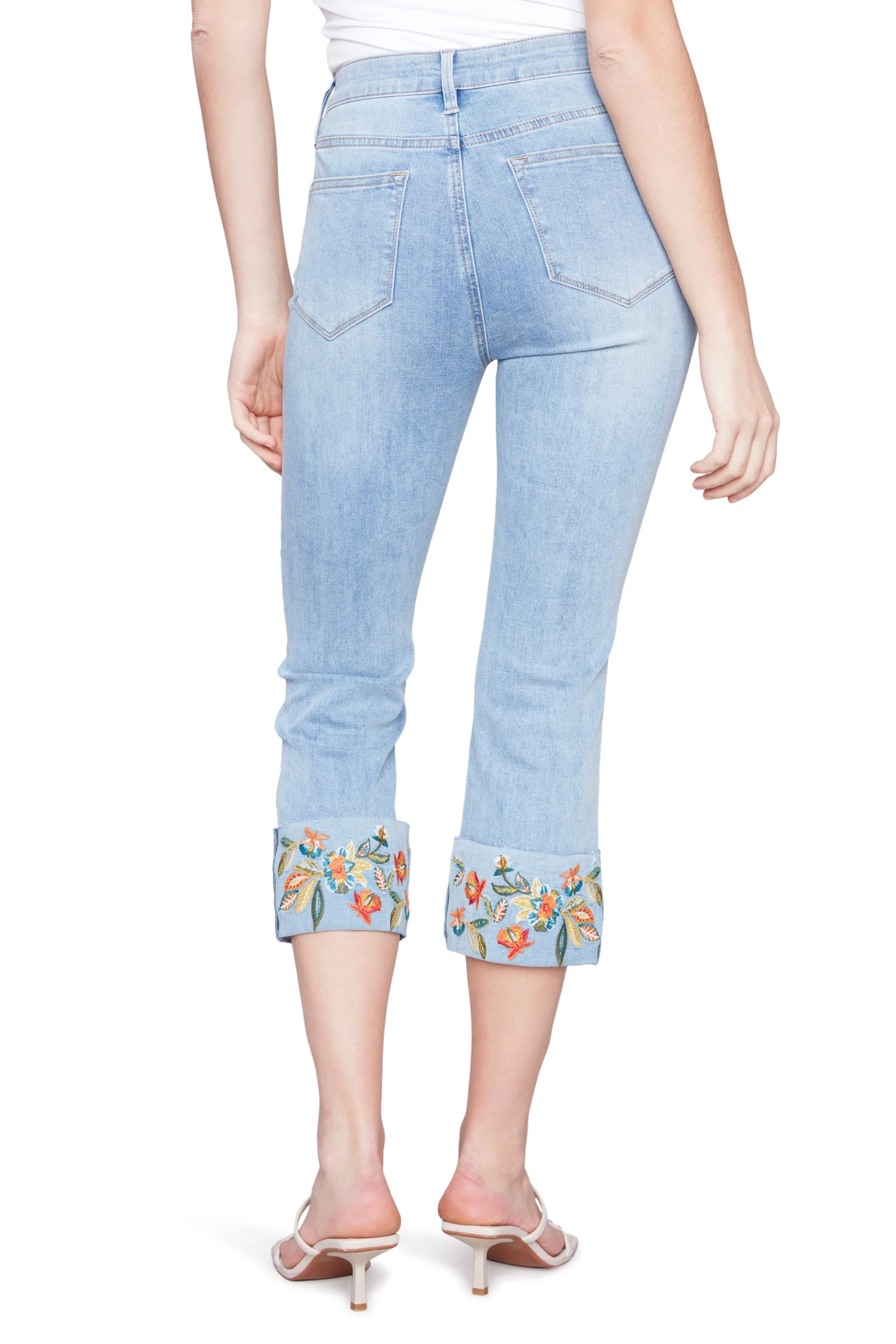 Floral Embroidered Cuff Capri