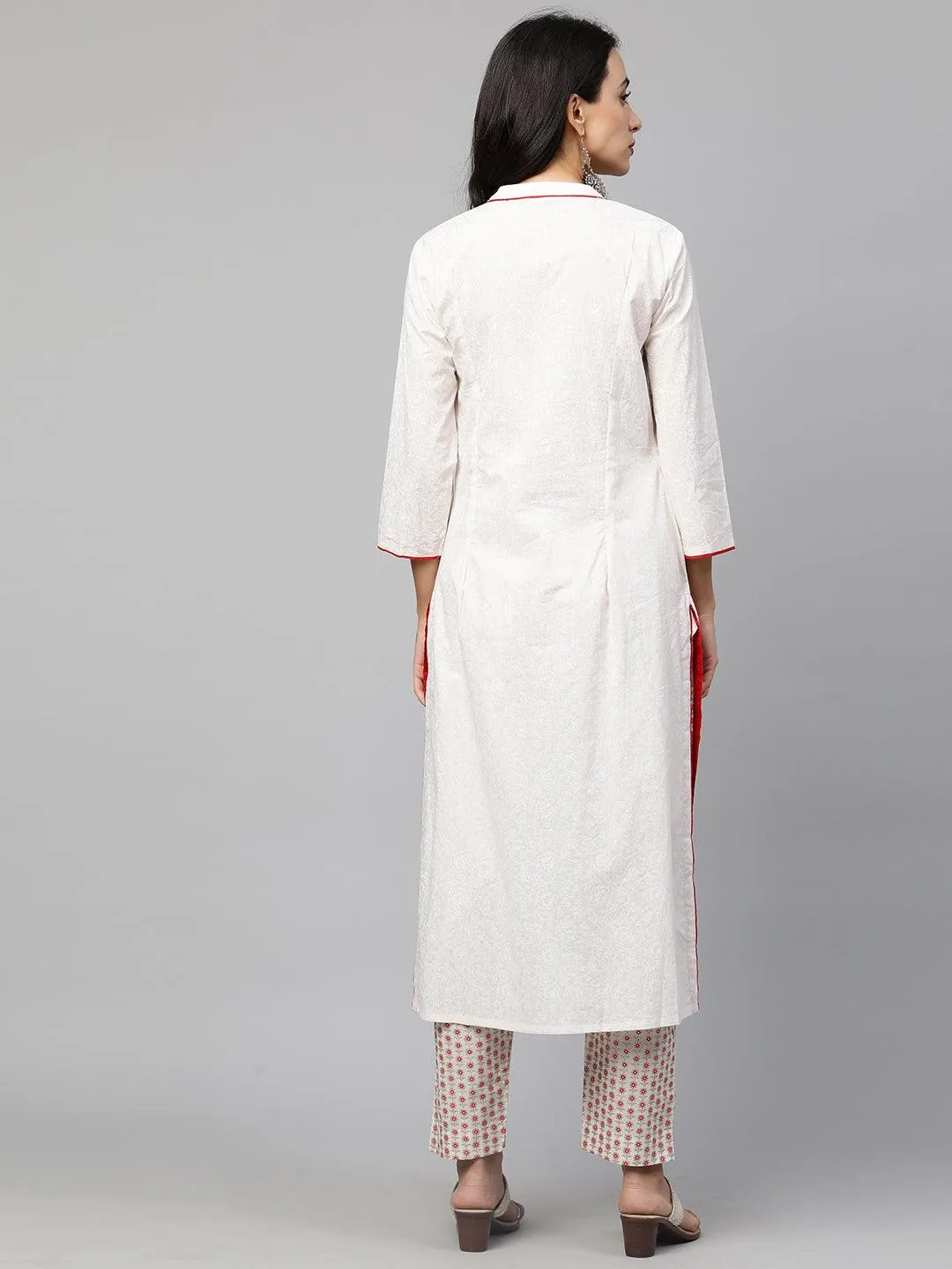 Floral Printed Kurta & Pants  – White