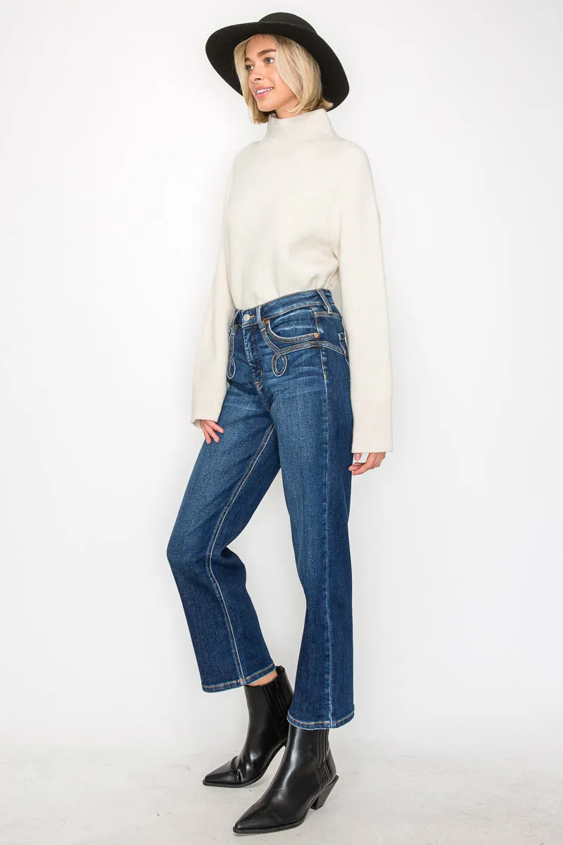 Front Pocket Western Detail Tummy Control Jeans