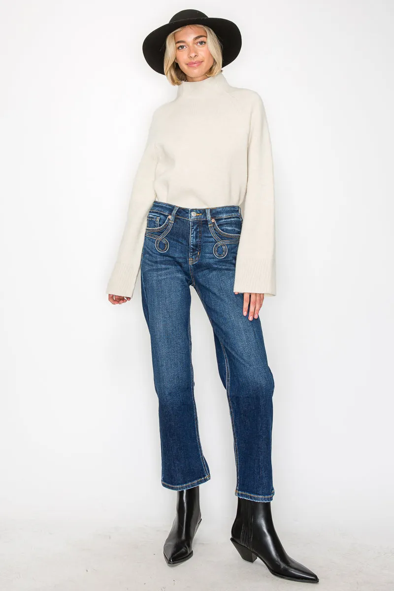 Front Pocket Western Detail Tummy Control Jeans
