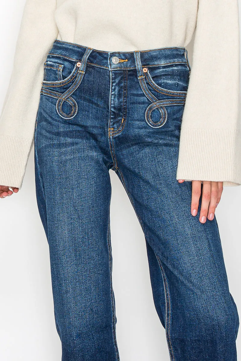 Front Pocket Western Detail Tummy Control Jeans
