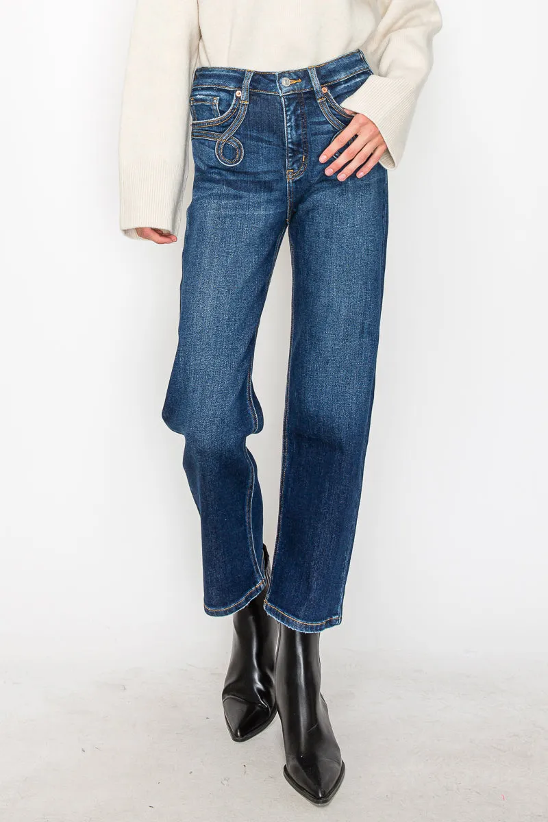 Front Pocket Western Detail Tummy Control Jeans