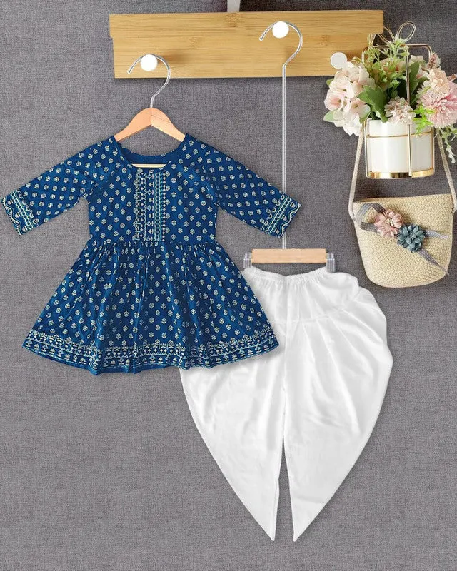 Girl's Blue Cotton Zigzag Printed Top - Malishka Export Girls