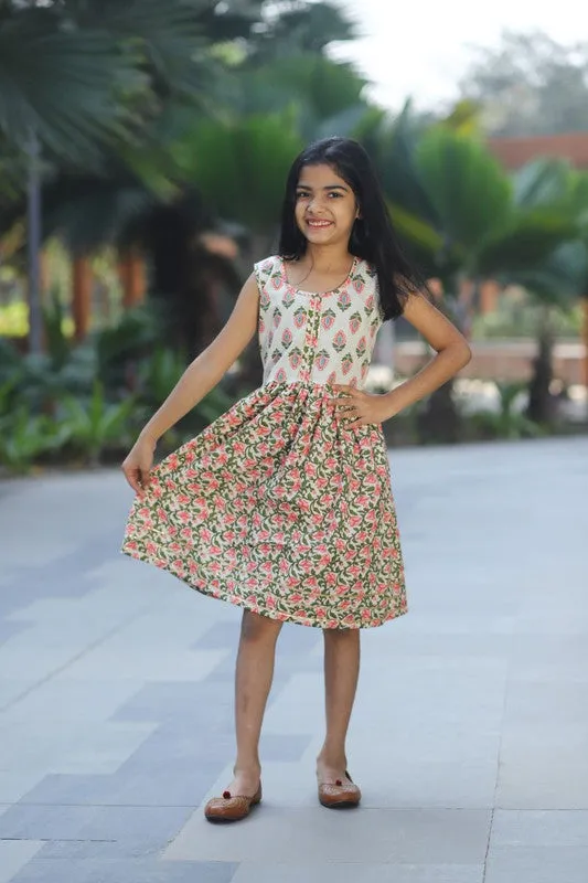 Girl's Green Cotton Floral Printed Top - Malishka Export Girls