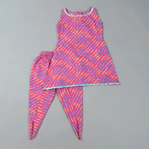 Girl's Pink Leheriya Kurta Dhoti Set - Rangpur
