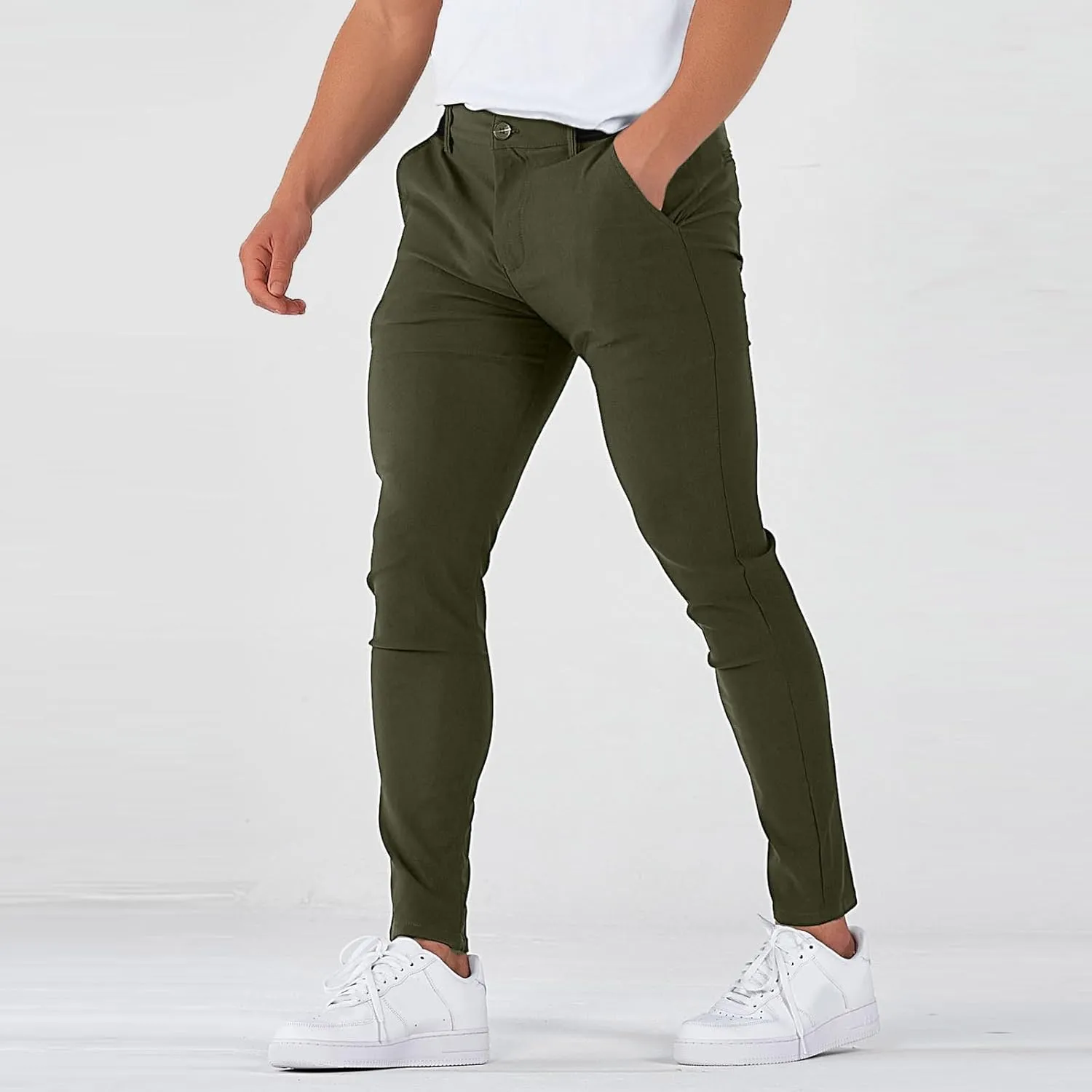 Golf Joggers Pants Men Petite Stretchy Slim Fit Dress Pants Quick Dry Elastic Waist Pull On Work Pants with Pockets