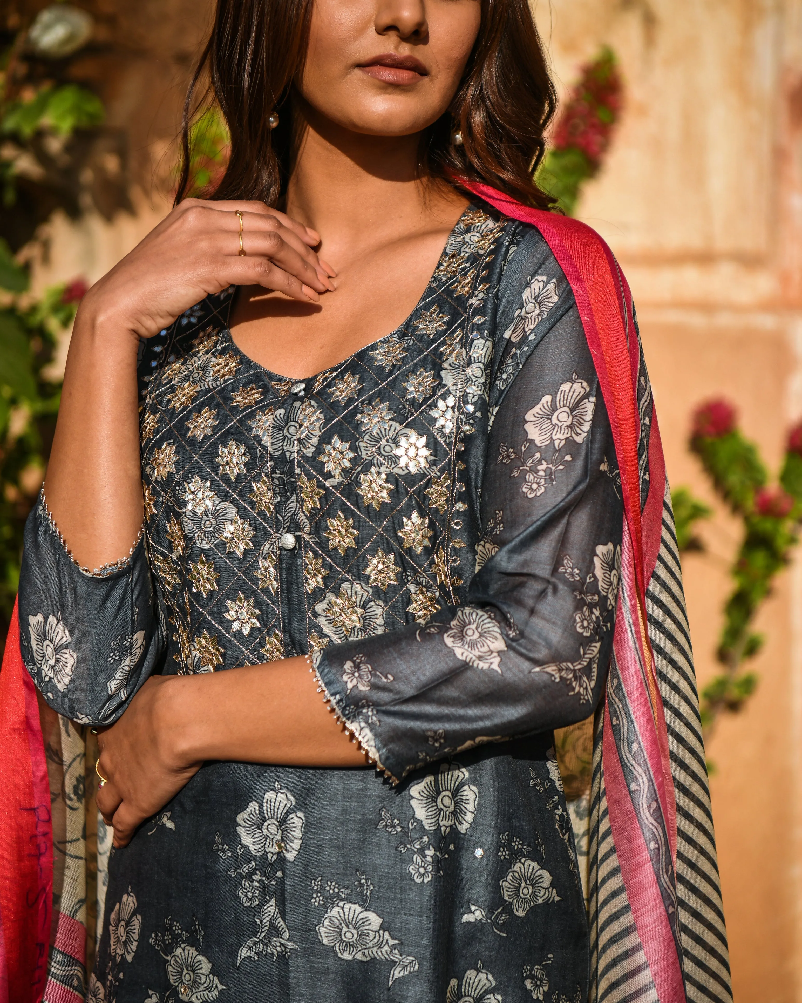 GREY GOTA PATTI KURTA SET