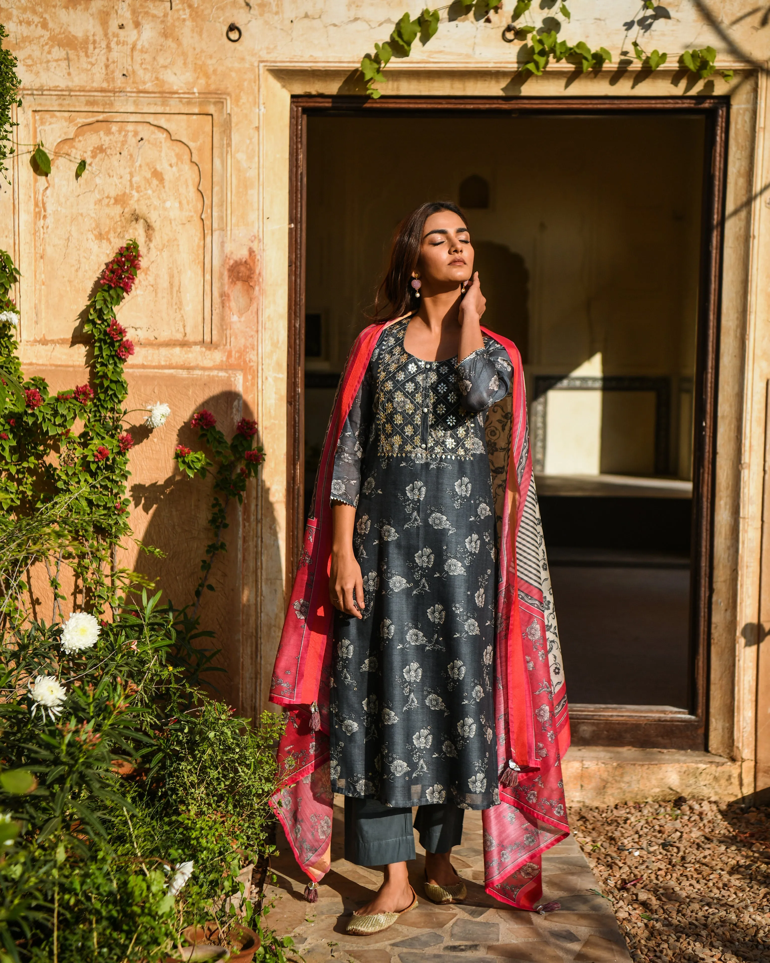GREY GOTA PATTI KURTA SET